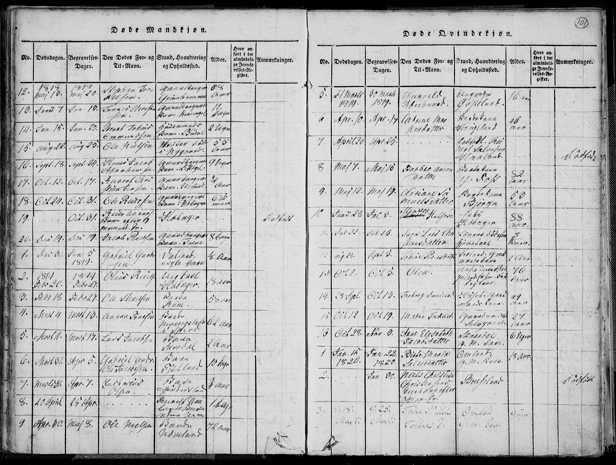 Lyngdal sokneprestkontor, AV/SAK-1111-0029/F/Fa/Fac/L0006: Parish register (official) no. A 6, 1815-1825, p. 101