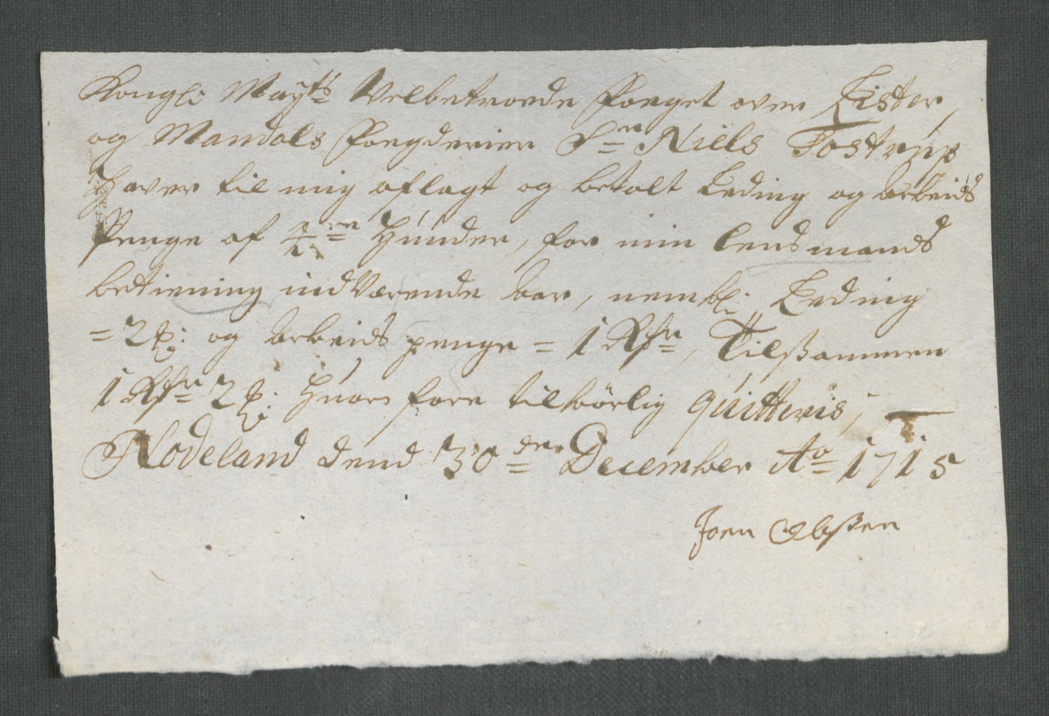 Rentekammeret inntil 1814, Reviderte regnskaper, Fogderegnskap, RA/EA-4092/R43/L2559: Fogderegnskap Lista og Mandal, 1715, p. 219