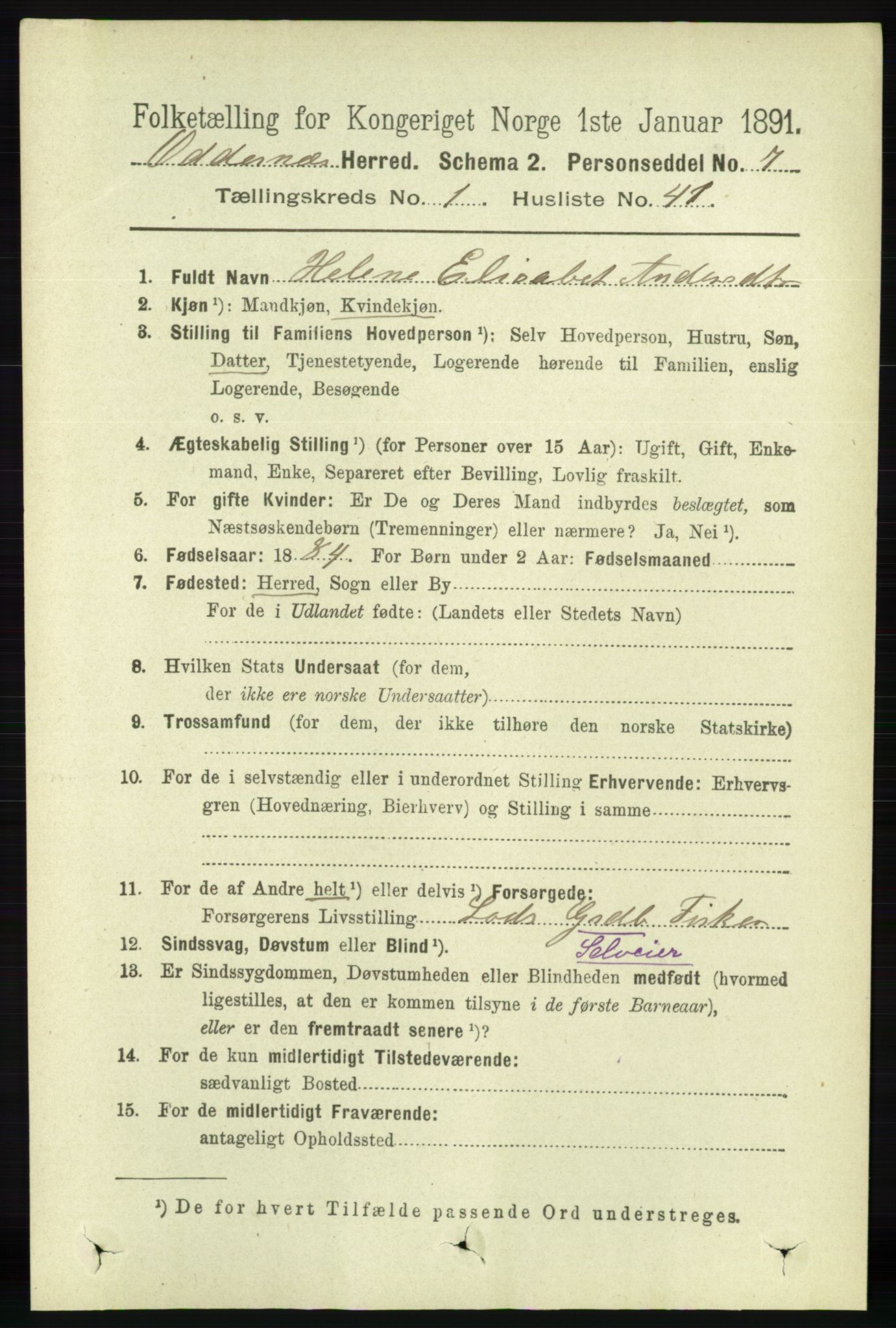 RA, 1891 census for 1012 Oddernes, 1891, p. 339