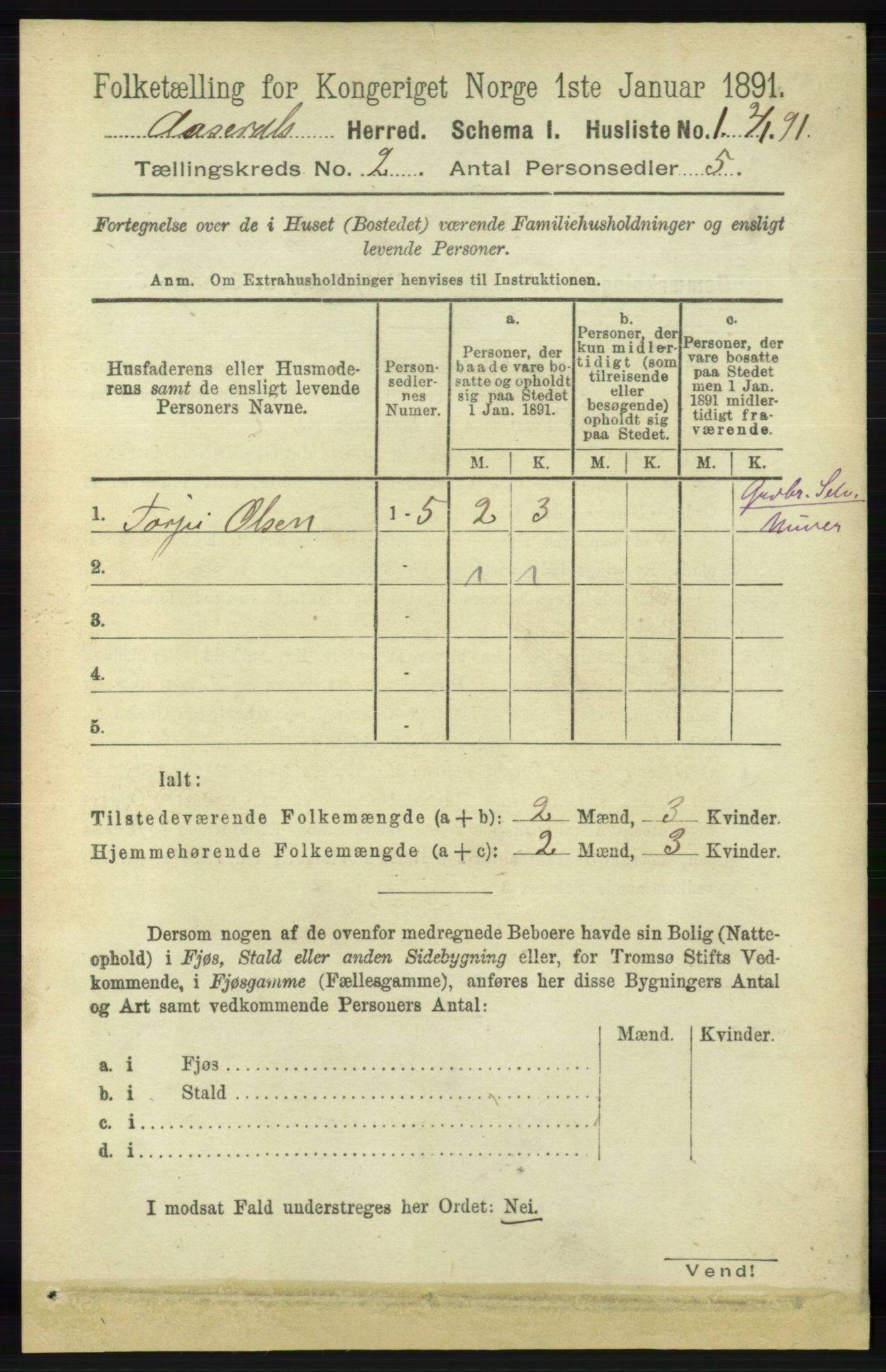 RA, 1891 census for 1026 Åseral, 1891, p. 328