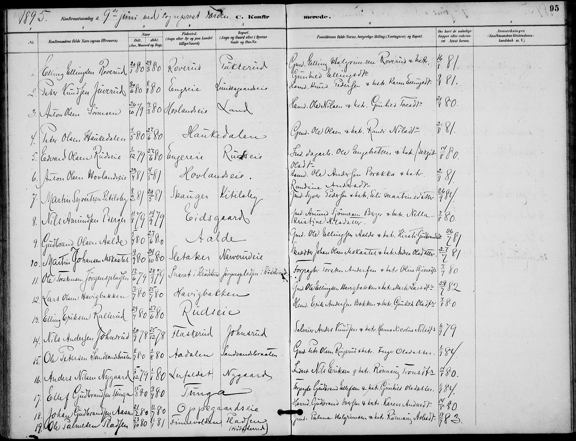 Lunder kirkebøker, AV/SAKO-A-629/F/Fa/L0001: Parish register (official) no. I 1, 1885-1912, p. 95