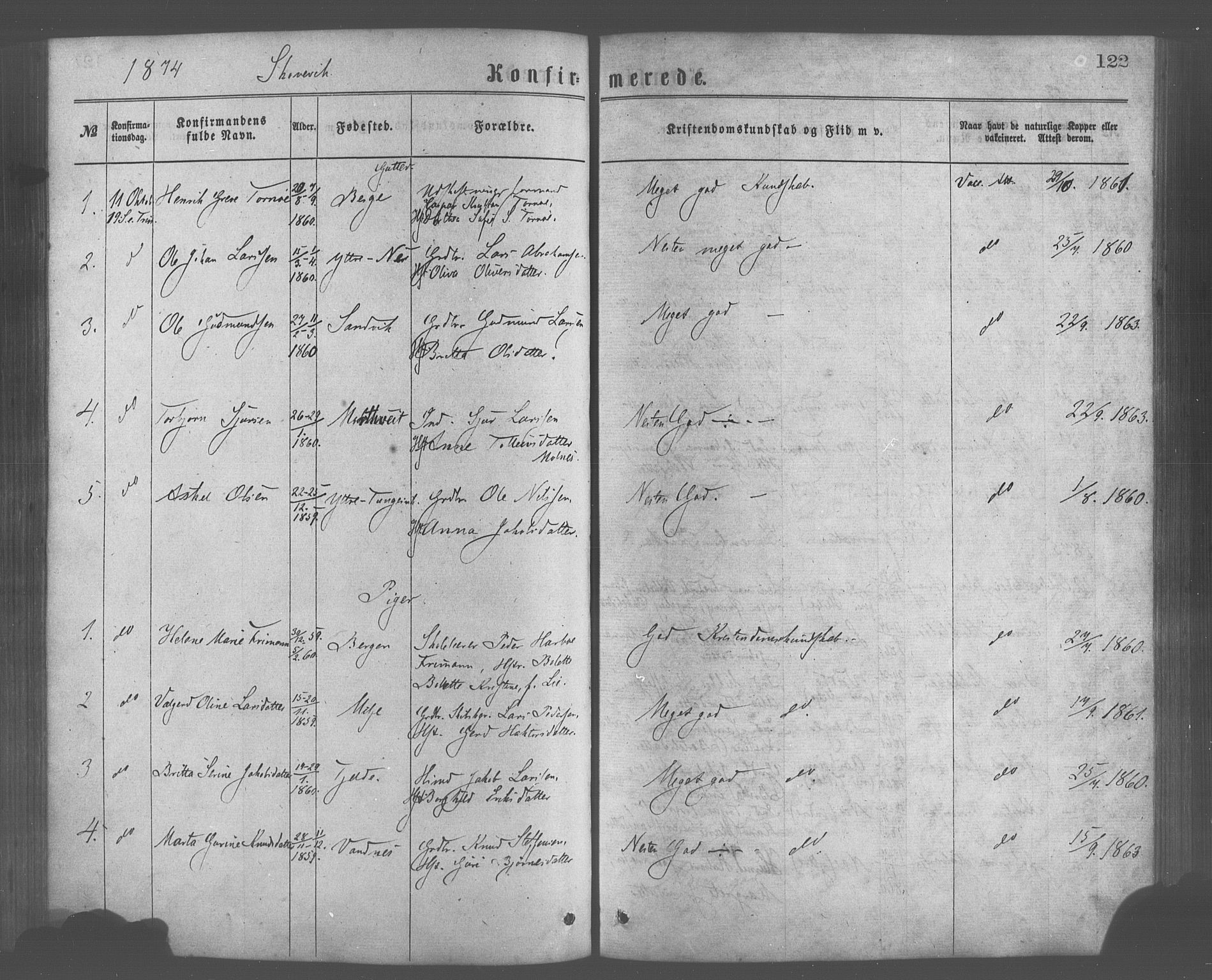 Skånevik sokneprestembete, AV/SAB-A-77801/H/Haa: Parish register (official) no. A 6, 1869-1878, p. 122