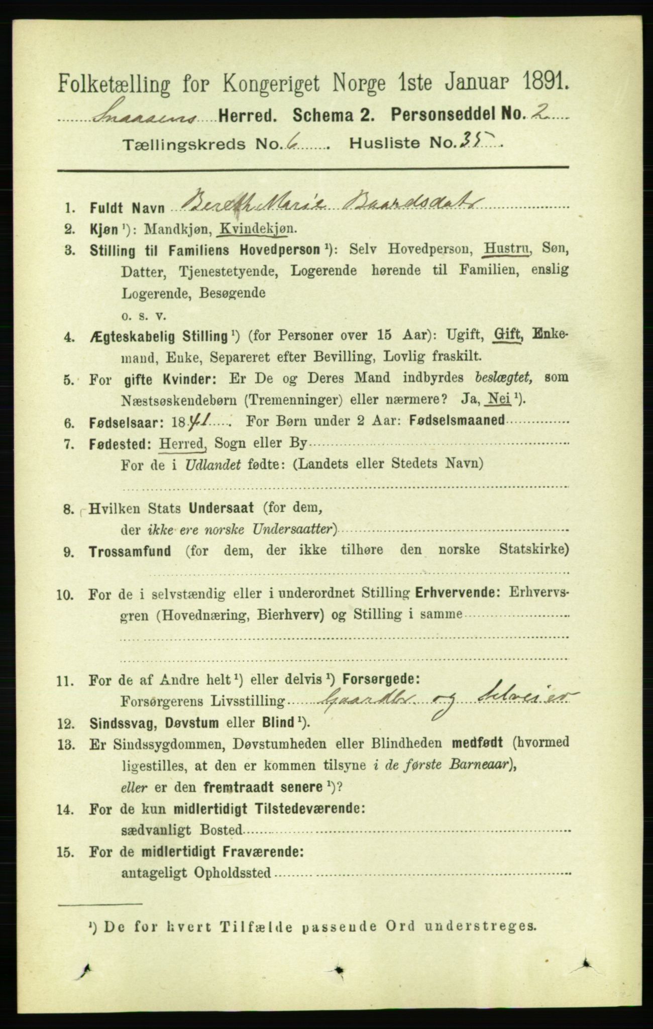 RA, 1891 census for 1736 Snåsa, 1891, p. 2093