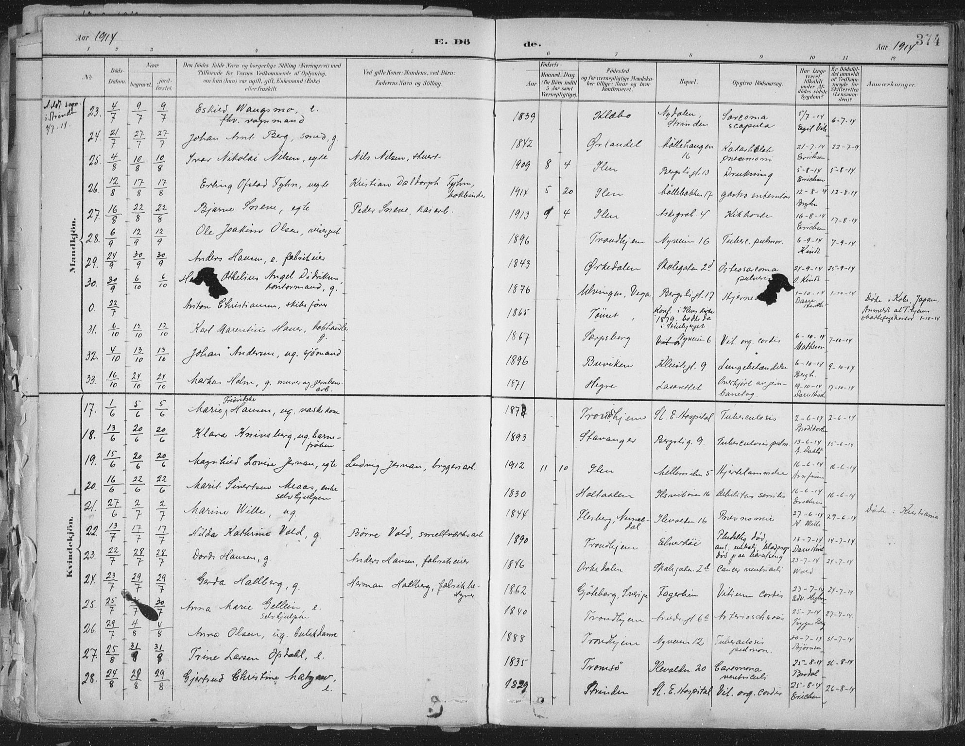 Ministerialprotokoller, klokkerbøker og fødselsregistre - Sør-Trøndelag, SAT/A-1456/603/L0167: Parish register (official) no. 603A06, 1896-1932, p. 374