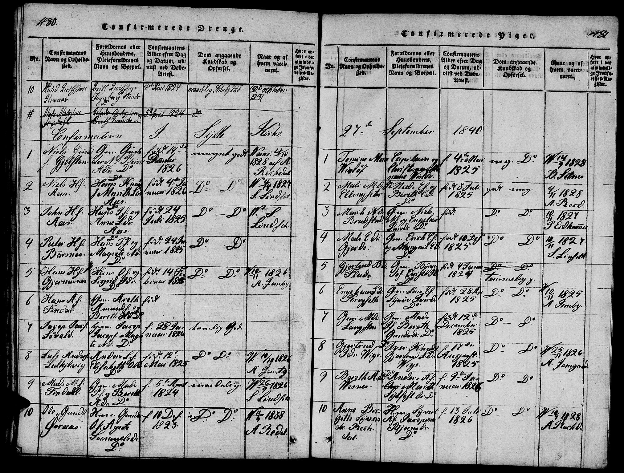 Ministerialprotokoller, klokkerbøker og fødselsregistre - Møre og Romsdal, AV/SAT-A-1454/539/L0535: Parish register (copy) no. 539C01, 1818-1842, p. 480-481