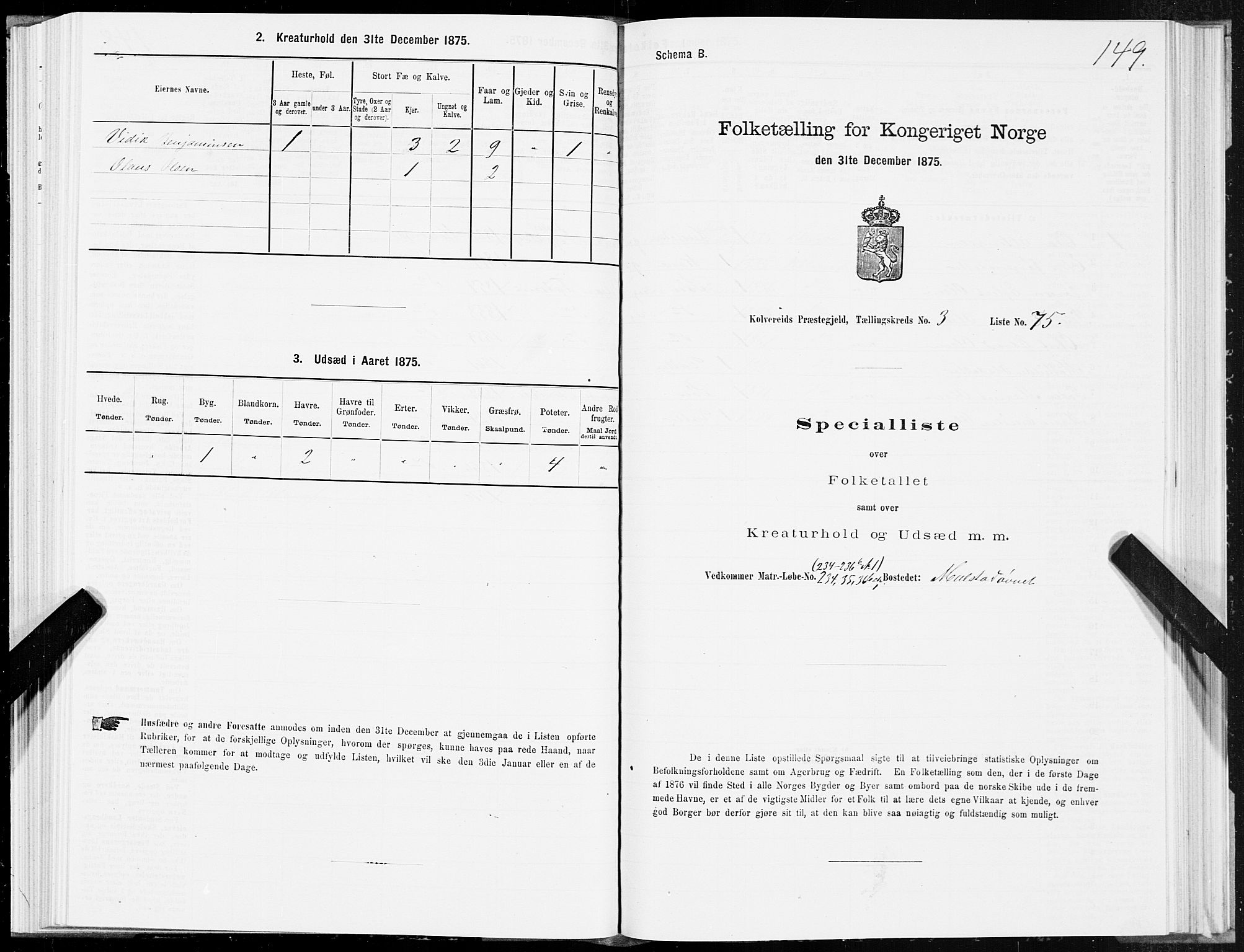 SAT, 1875 census for 1752P Kolvereid, 1875, p. 2149