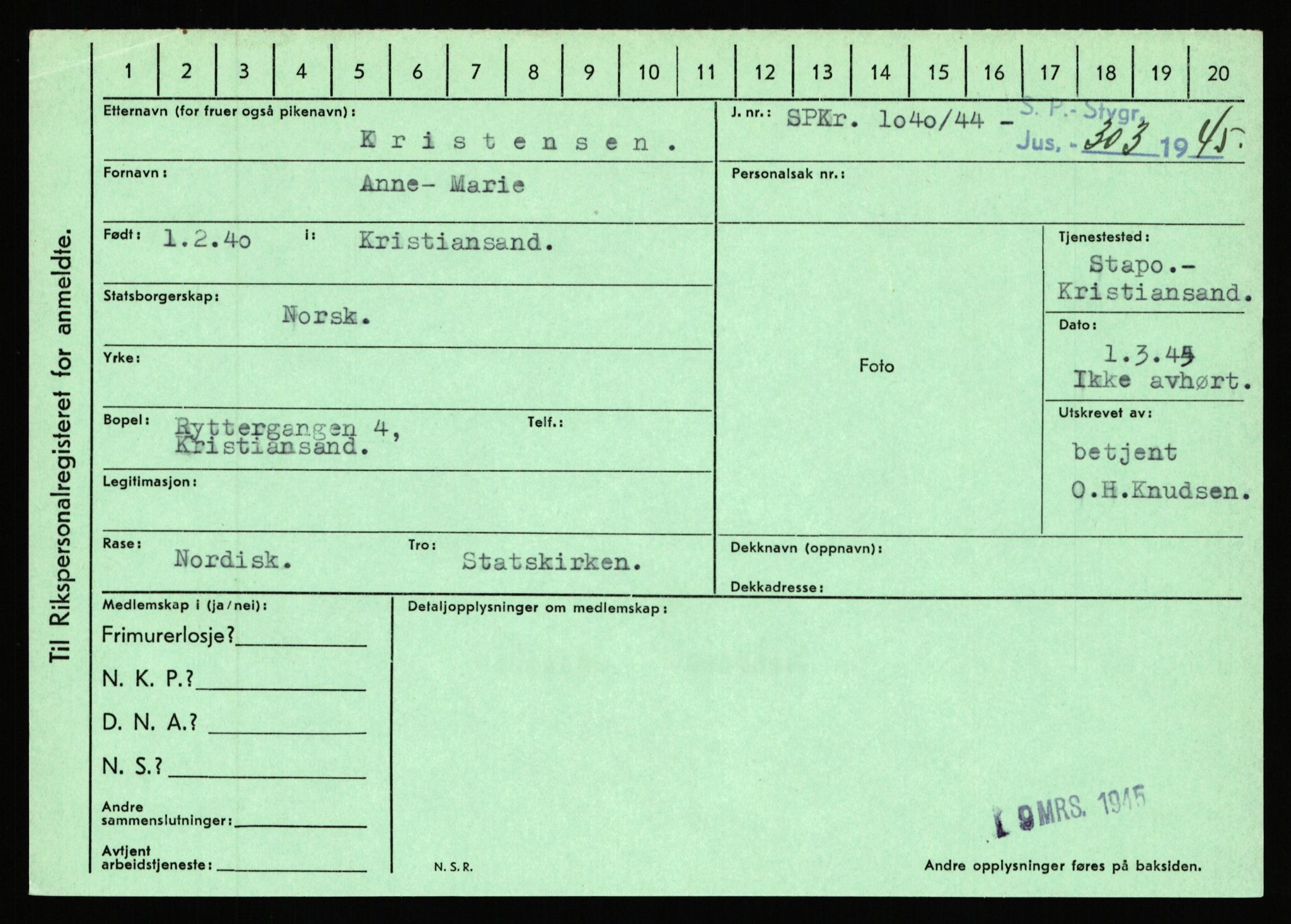 Statspolitiet - Hovedkontoret / Osloavdelingen, AV/RA-S-1329/C/Ca/L0009: Knutsen - Limstrand, 1943-1945, p. 968