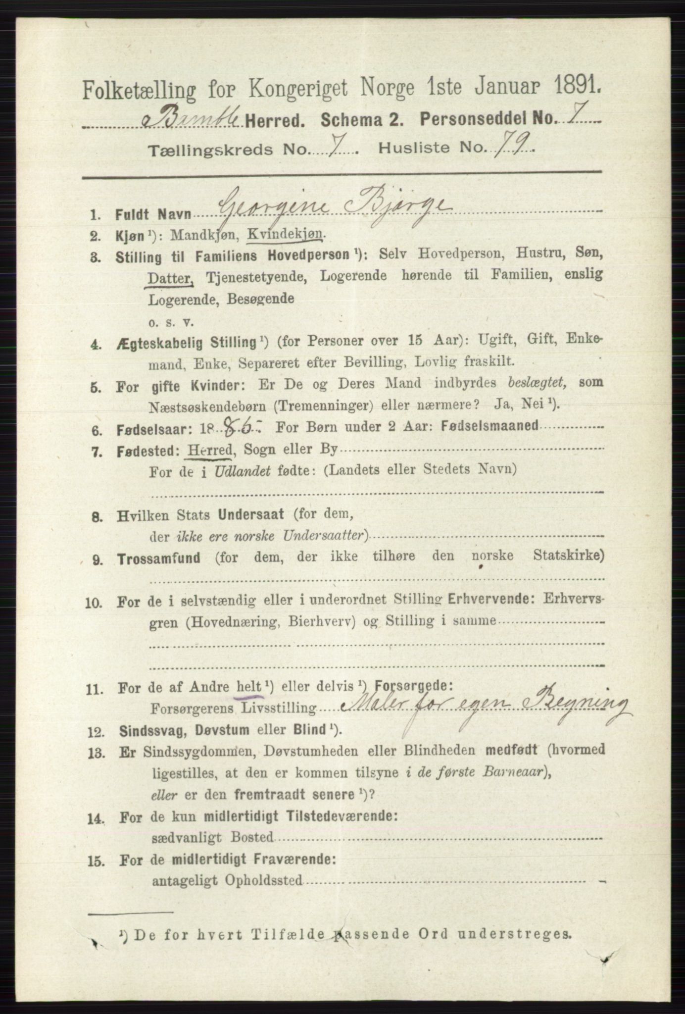 RA, 1891 census for 0814 Bamble, 1891, p. 3411