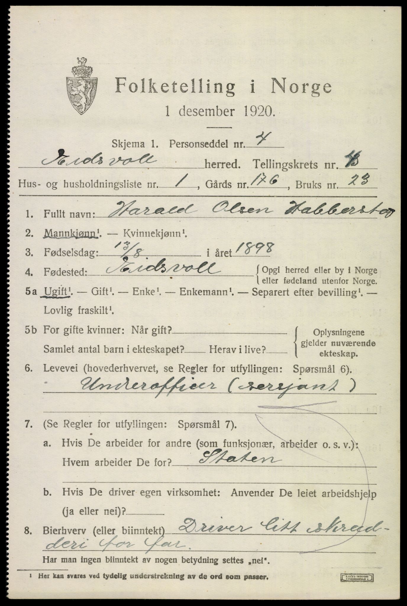 SAO, 1920 census for Eidsvoll, 1920, p. 7625