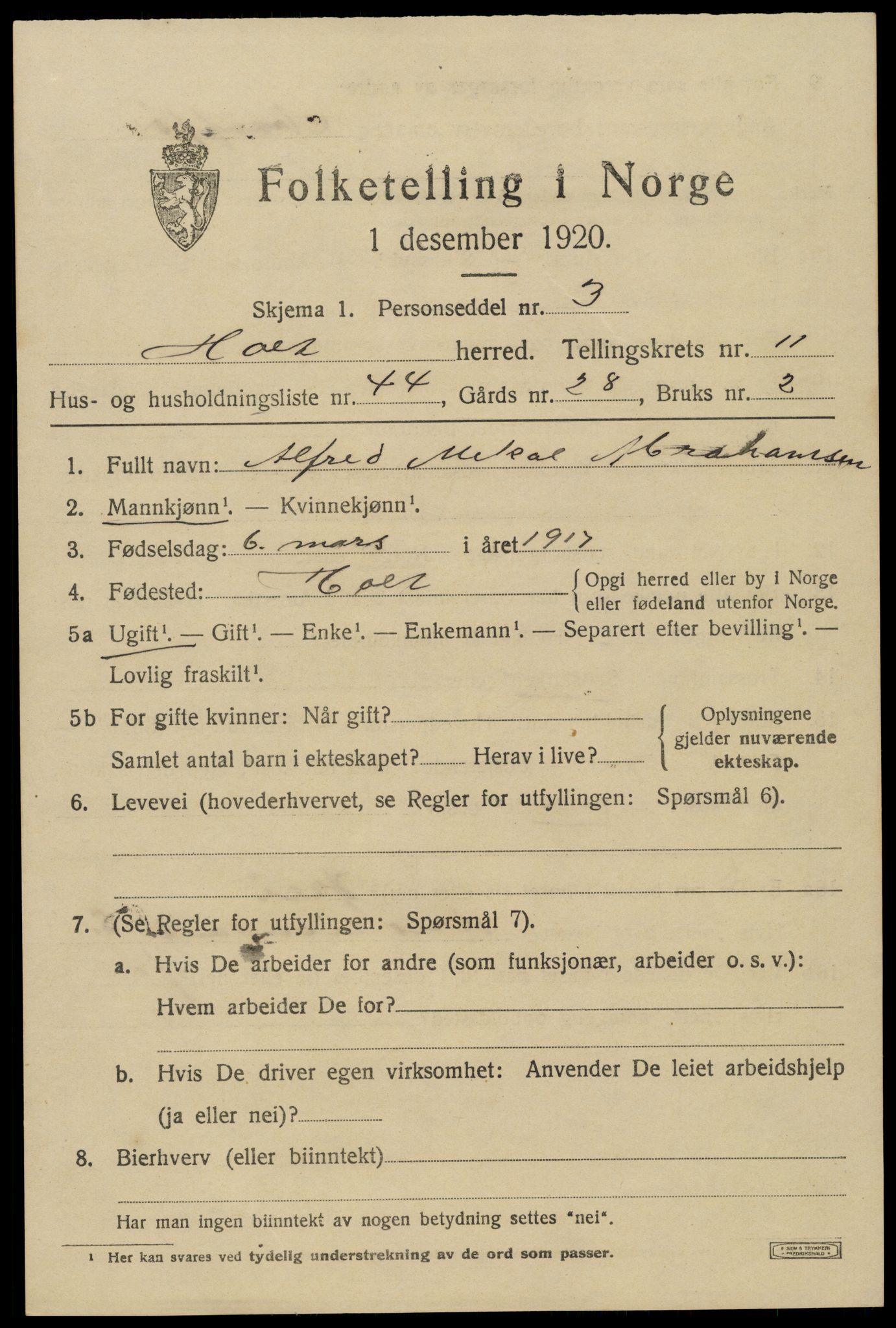 SAK, 1920 census for Holt, 1920, p. 6612