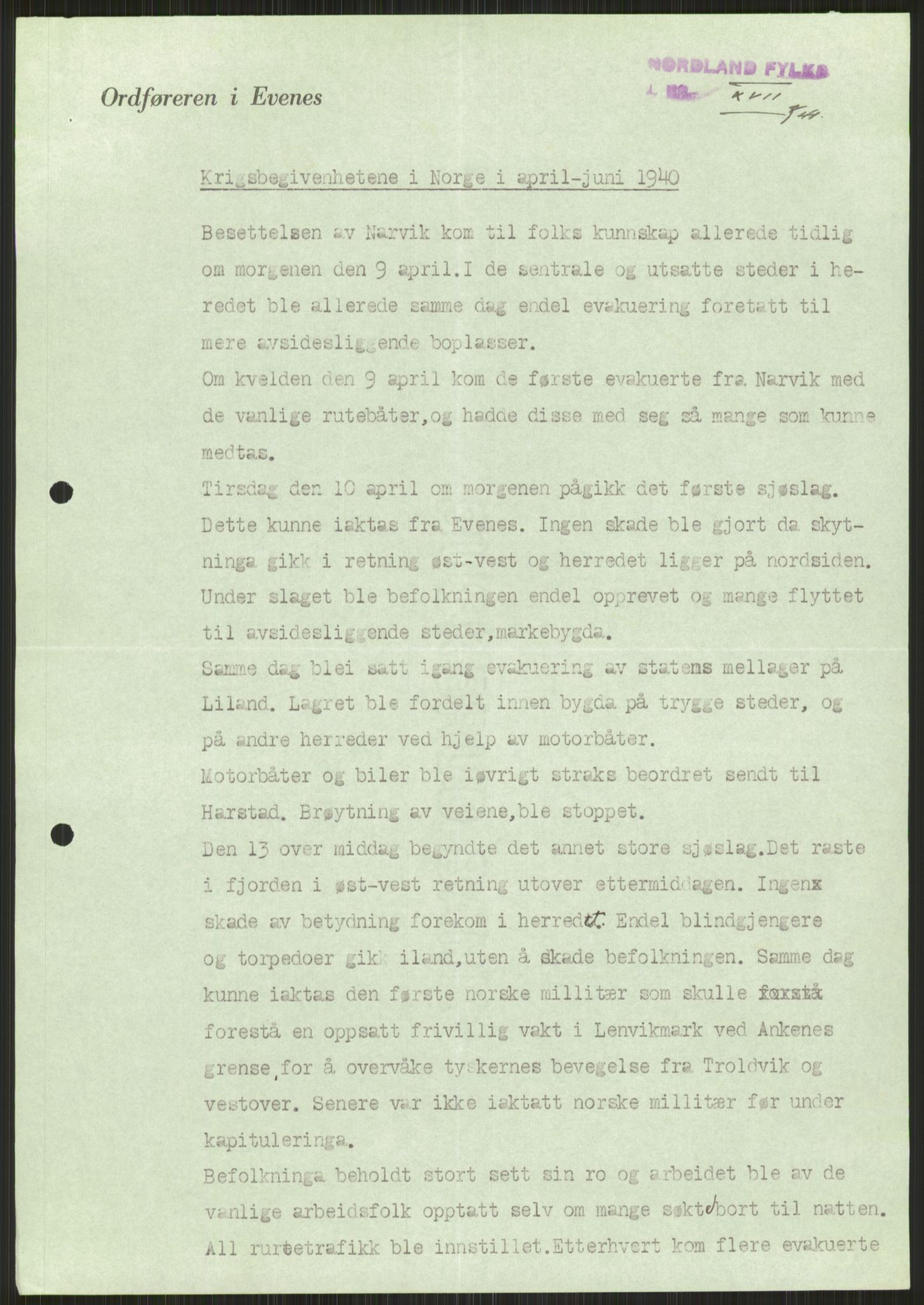 Forsvaret, Forsvarets krigshistoriske avdeling, RA/RAFA-2017/Y/Ya/L0017: II-C-11-31 - Fylkesmenn.  Rapporter om krigsbegivenhetene 1940., 1940, p. 136