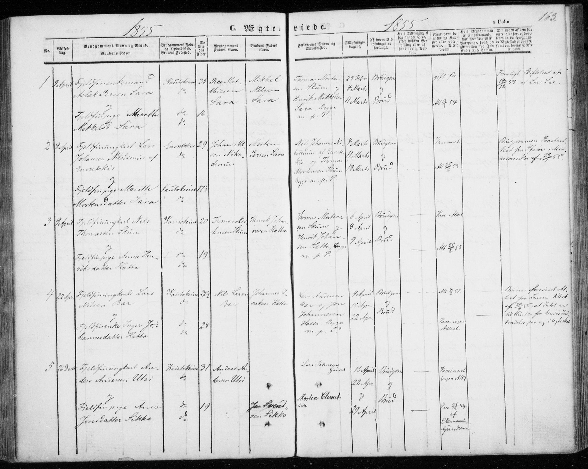 Kautokeino sokneprestembete, SATØ/S-1340/H/Ha/L0002.kirke: Parish register (official) no. 2, 1843-1861, p. 163