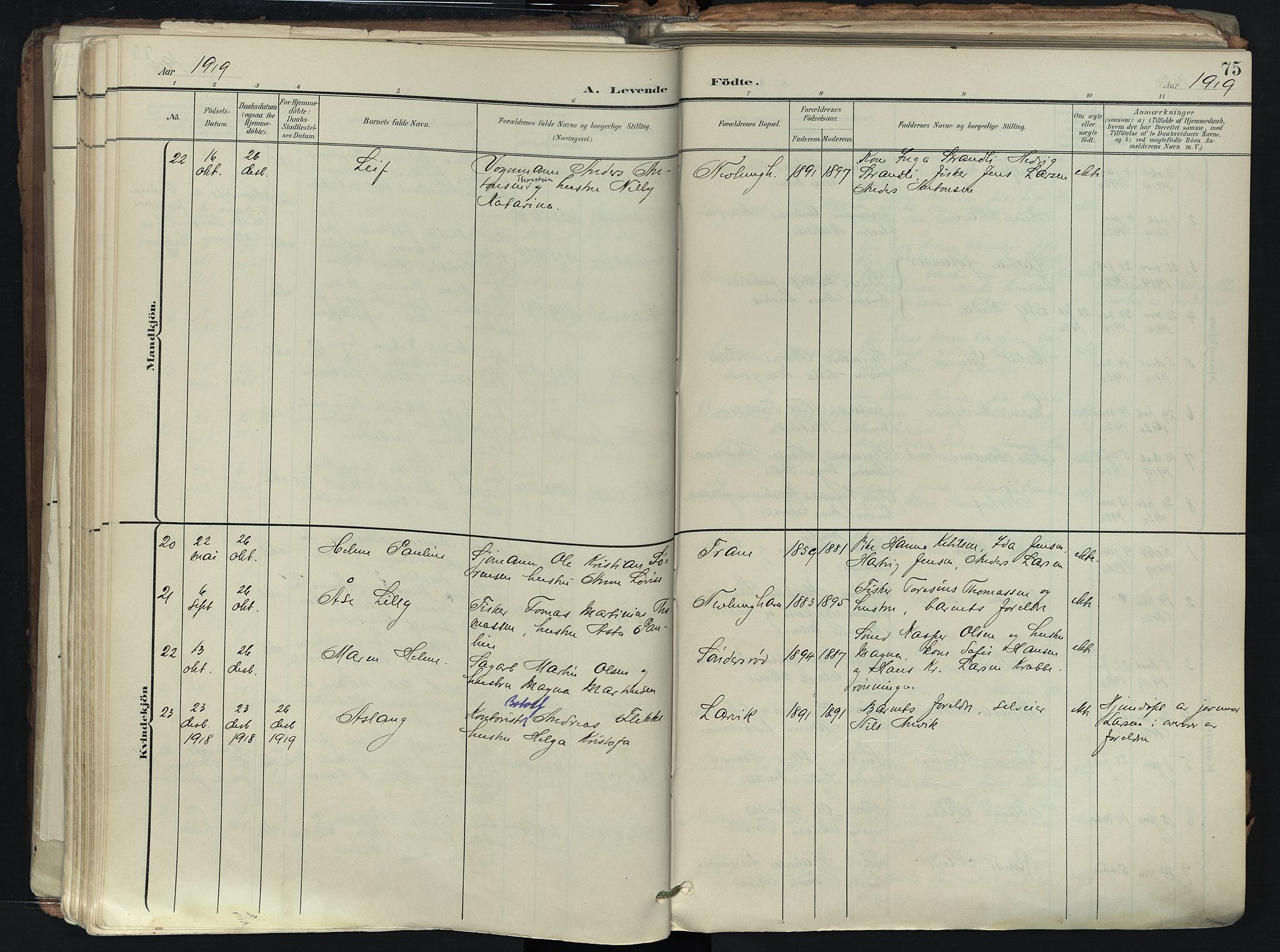 Brunlanes kirkebøker, SAKO/A-342/F/Fb/L0003: Parish register (official) no. II 3, 1900-1922, p. 75