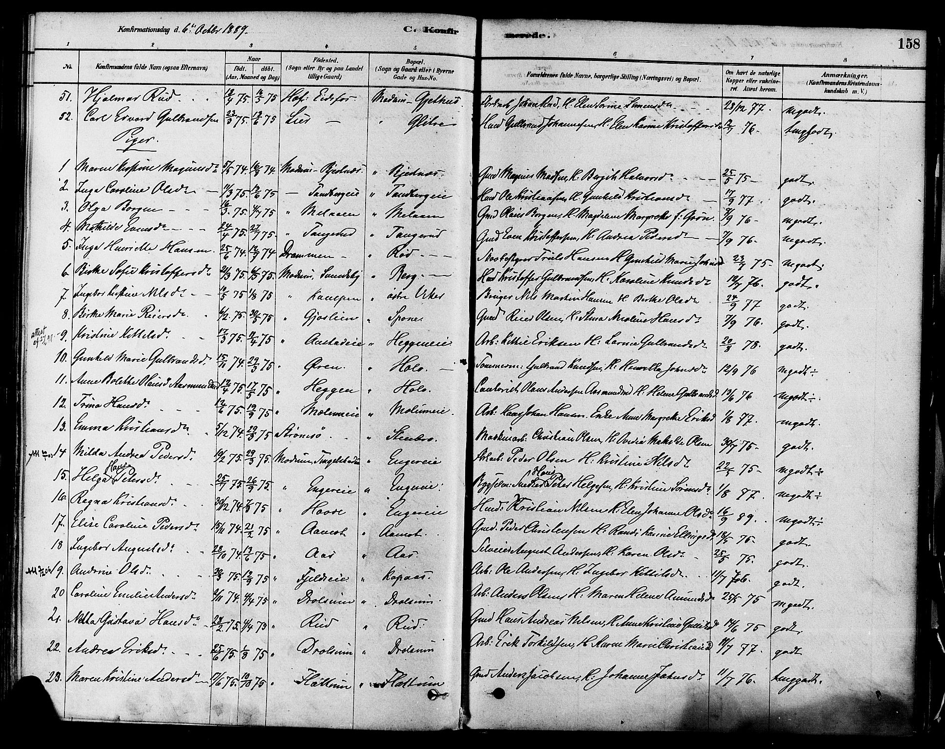 Modum kirkebøker, AV/SAKO-A-234/F/Fa/L0011: Parish register (official) no. 11, 1877-1889, p. 158