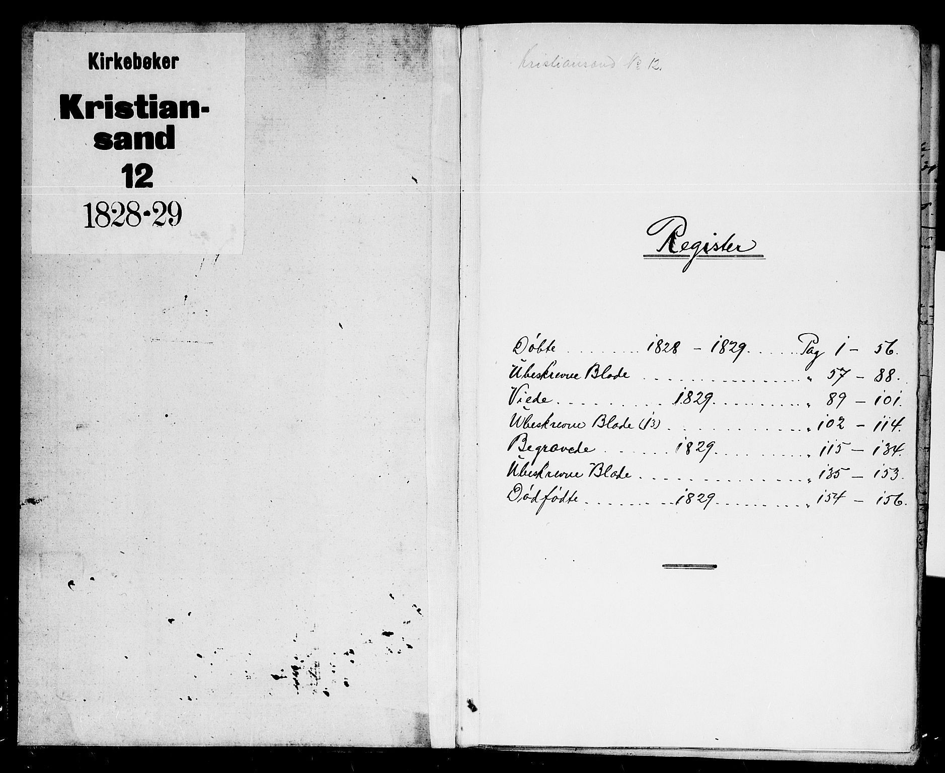 Kristiansand domprosti, AV/SAK-1112-0006/F/Fb/L0006: Parish register (copy) no. B 6, 1828-1829