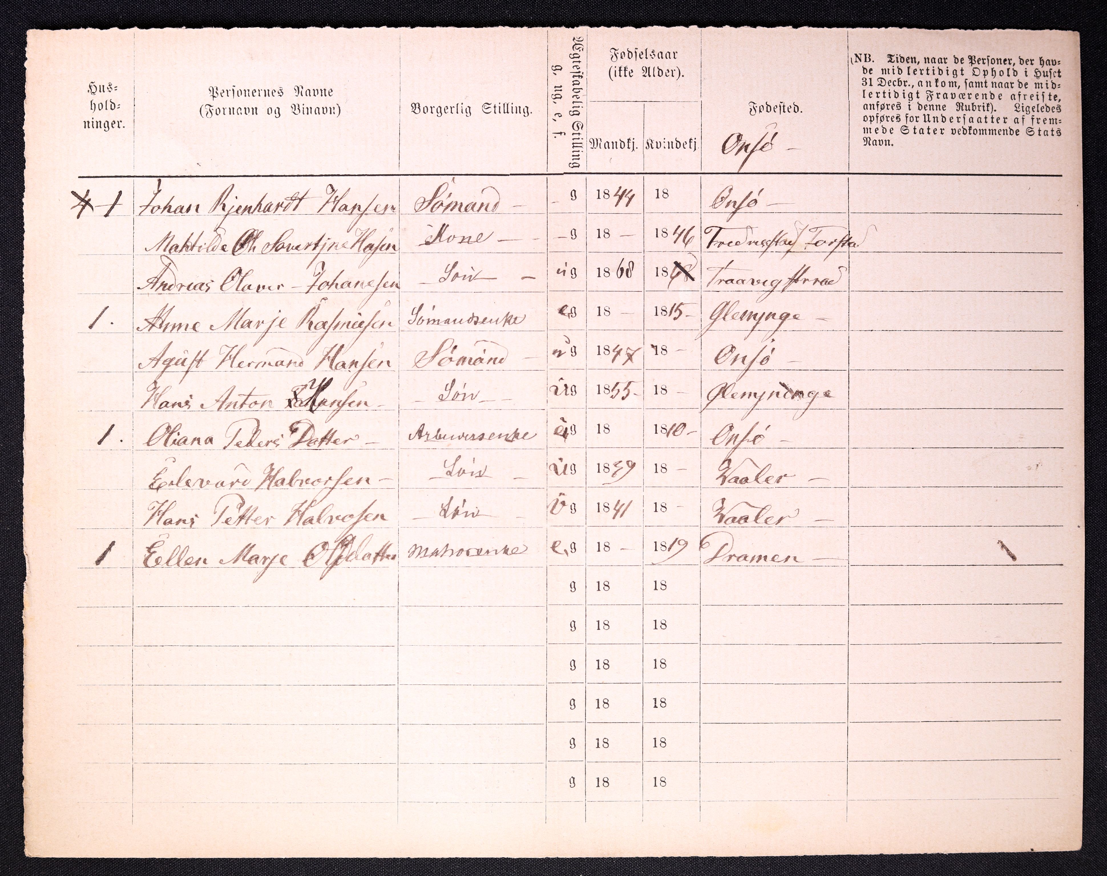 RA, 1870 census for 0103 Fredrikstad, 1870, p. 1524