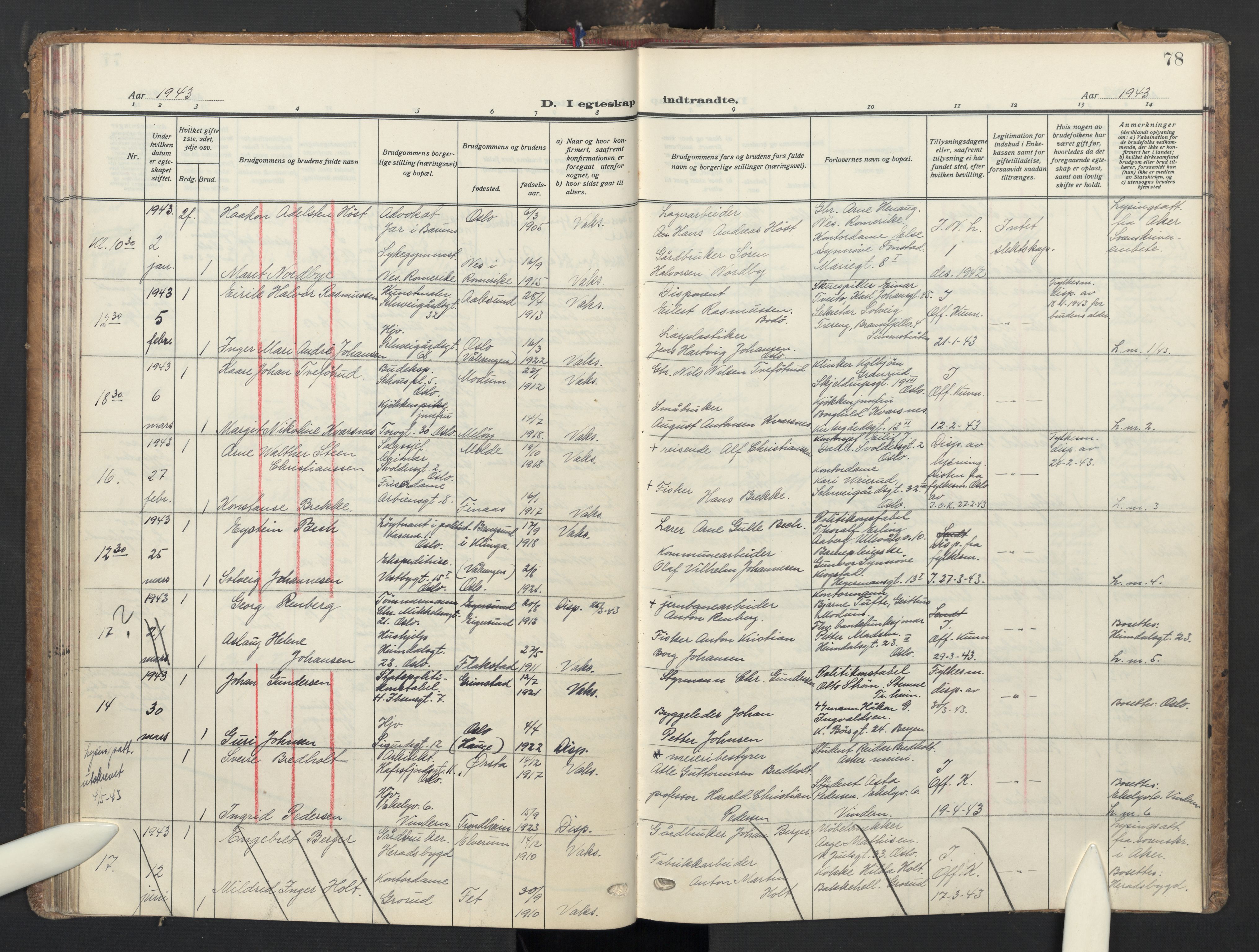 Oslo domkirke Kirkebøker, AV/SAO-A-10752/G/Ga/L0007: Parish register (copy) no. 7, 1937-1951, p. 78