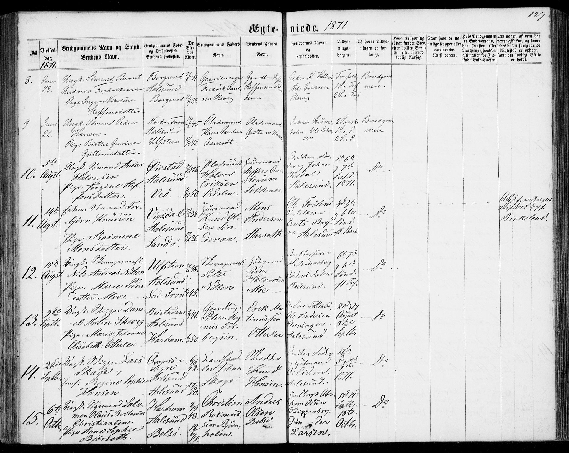 Ministerialprotokoller, klokkerbøker og fødselsregistre - Møre og Romsdal, AV/SAT-A-1454/529/L0452: Parish register (official) no. 529A02, 1864-1871, p. 127