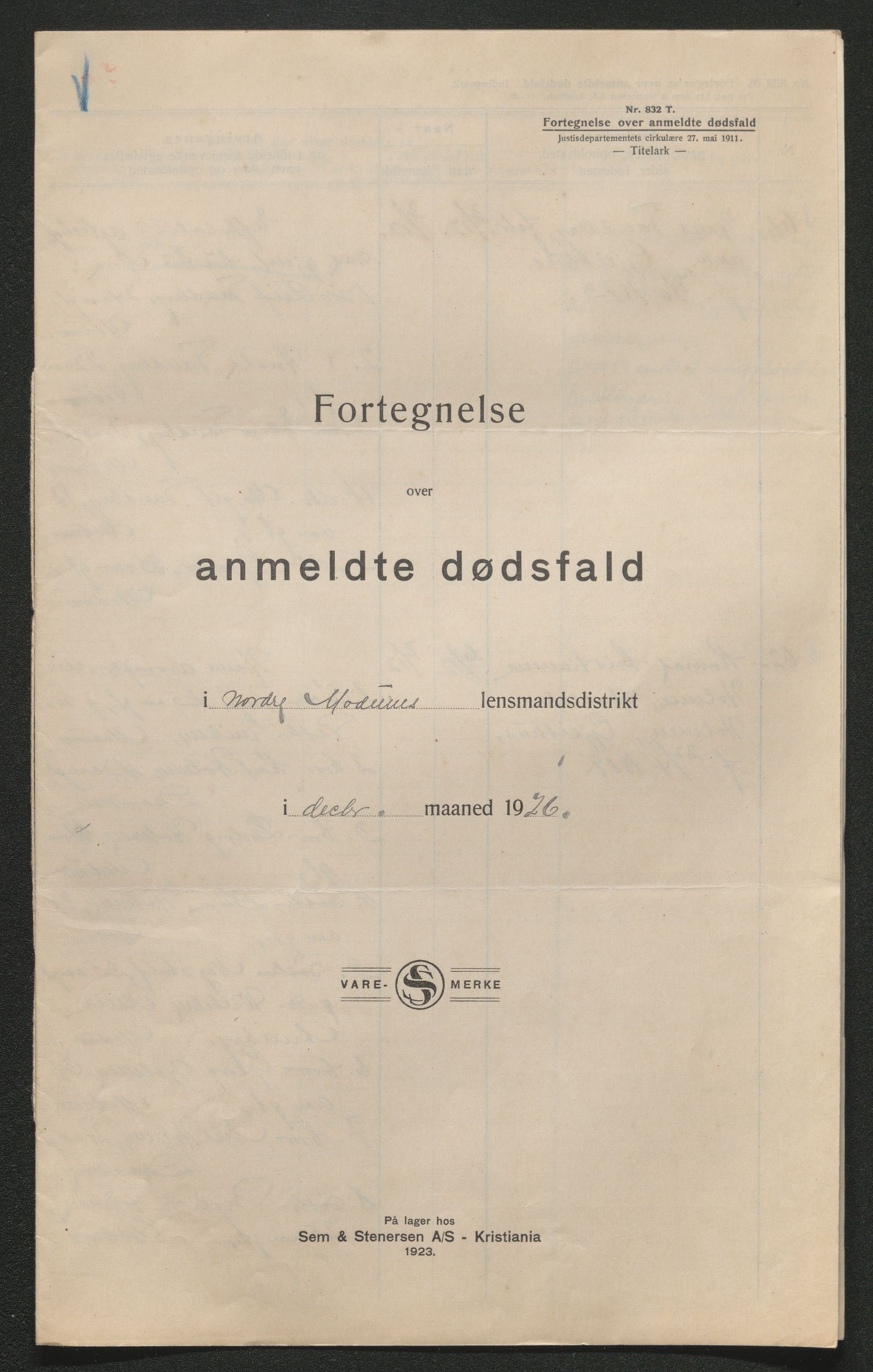 Eiker, Modum og Sigdal sorenskriveri, SAKO/A-123/H/Ha/Hab/L0044: Dødsfallsmeldinger, 1926-1927, p. 527