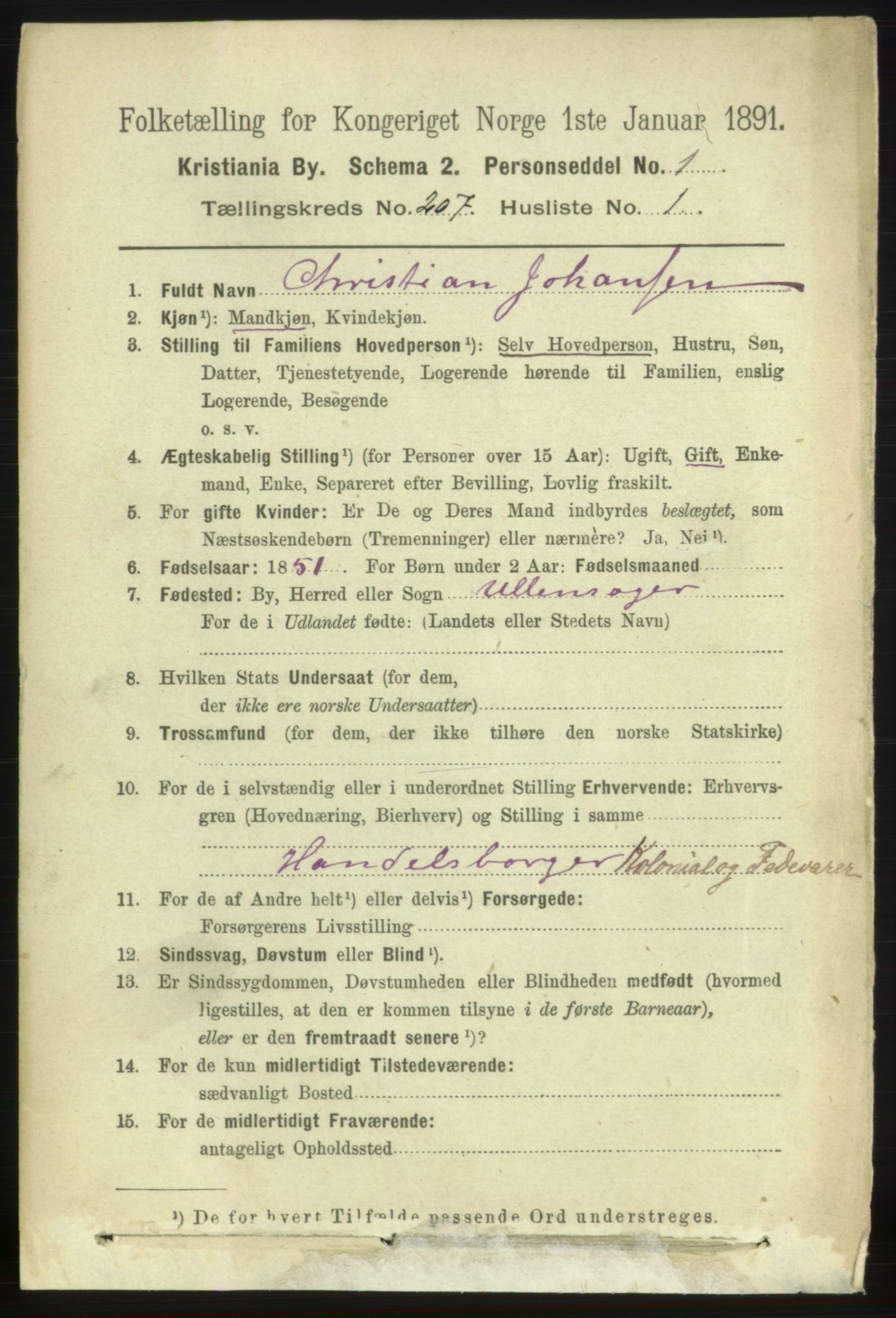 RA, 1891 census for 0301 Kristiania, 1891, p. 124273