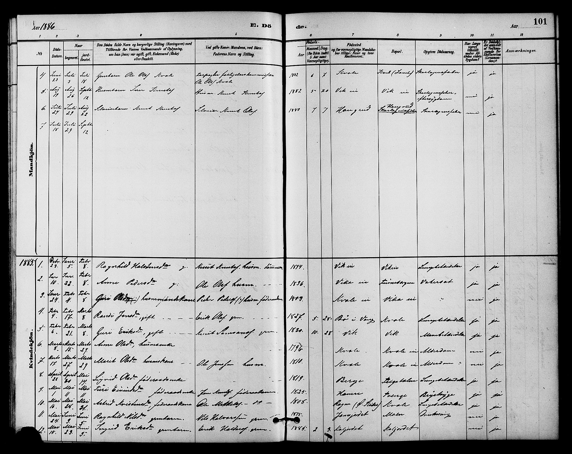 Vestre Slidre prestekontor, SAH/PREST-136/H/Ha/Hab/L0004: Parish register (copy) no. 4, 1881-1912, p. 101