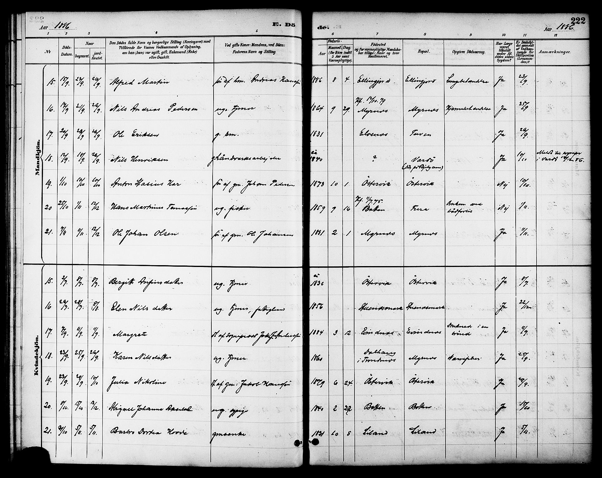 Ministerialprotokoller, klokkerbøker og fødselsregistre - Nordland, AV/SAT-A-1459/863/L0898: Parish register (official) no. 863A10, 1886-1897, p. 222