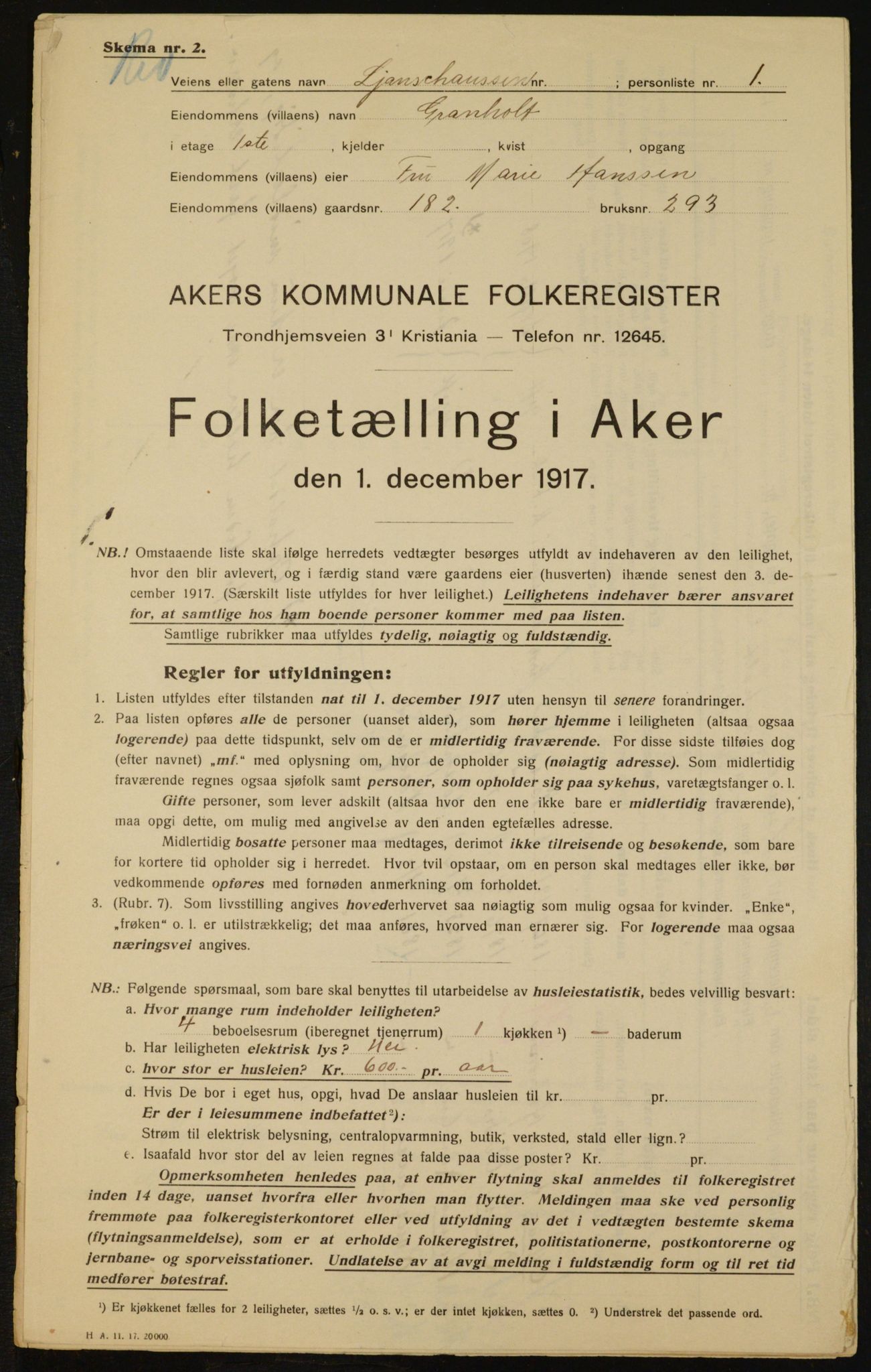 OBA, Municipal Census 1917 for Aker, 1917, p. 17234