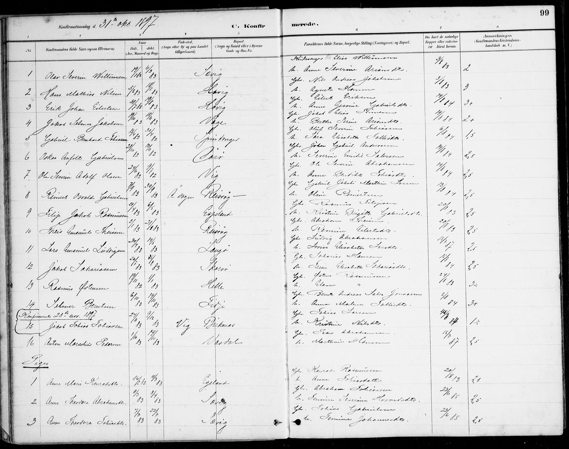 Herad sokneprestkontor, SAK/1111-0018/F/Fa/Fab/L0005: Parish register (official) no. A 5, 1886-1913, p. 99