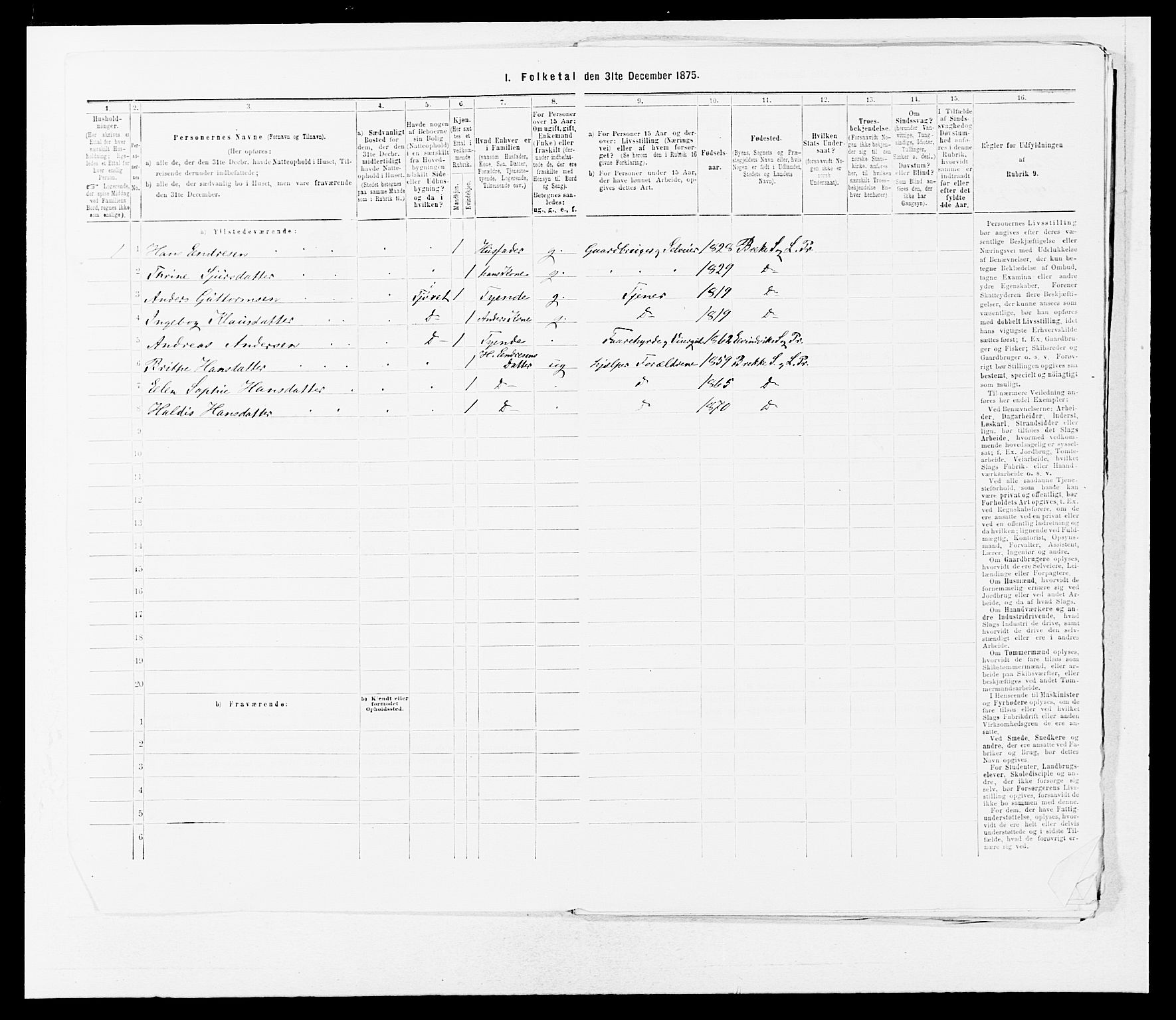 SAB, 1875 census for 1415P Lavik, 1875, p. 537