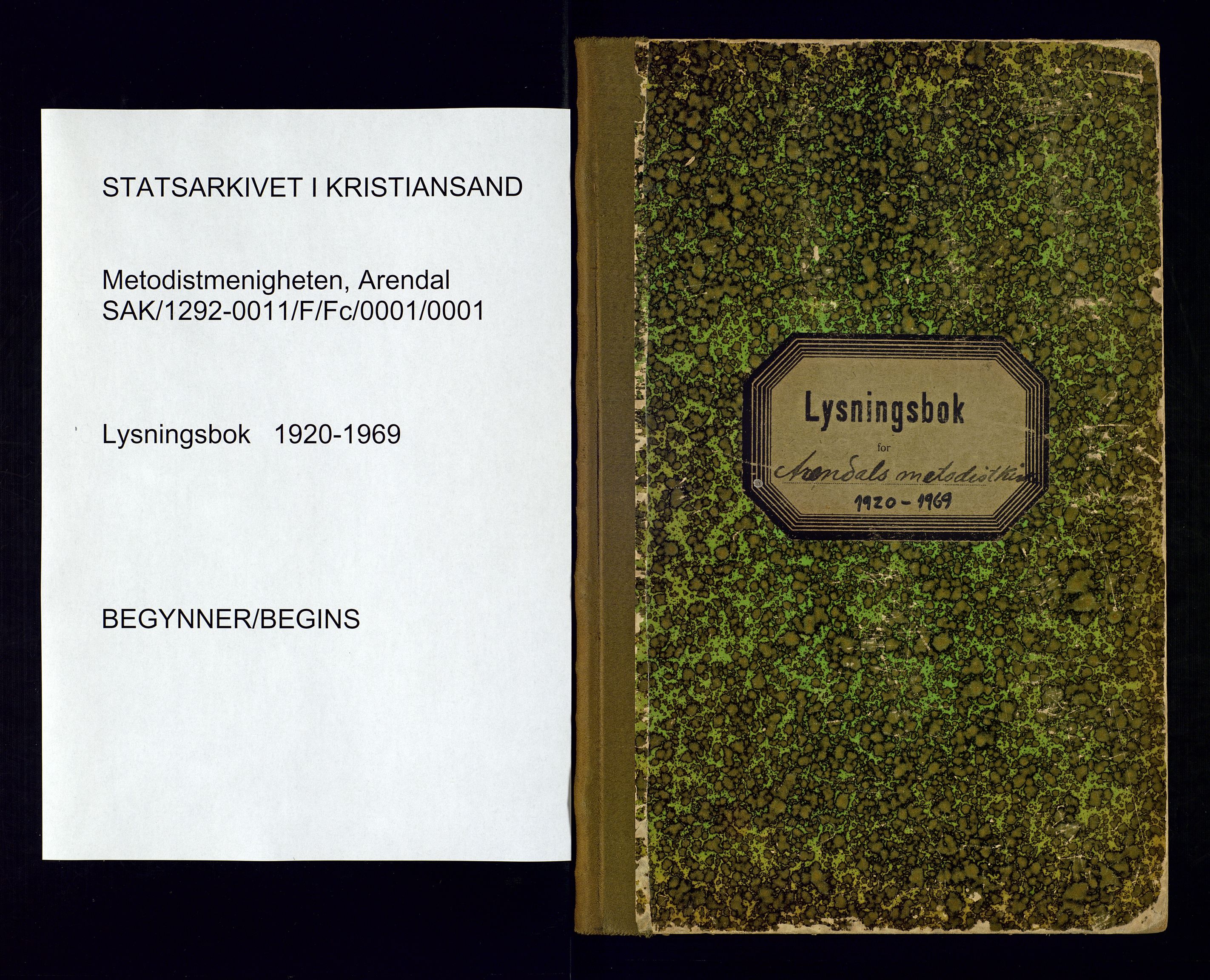 Metodistmenigheten, Arendal, SAK/1292-0011/F/Fc/L0001/0001: Marriage register (dissenter) no. 1.1, 1920-1969