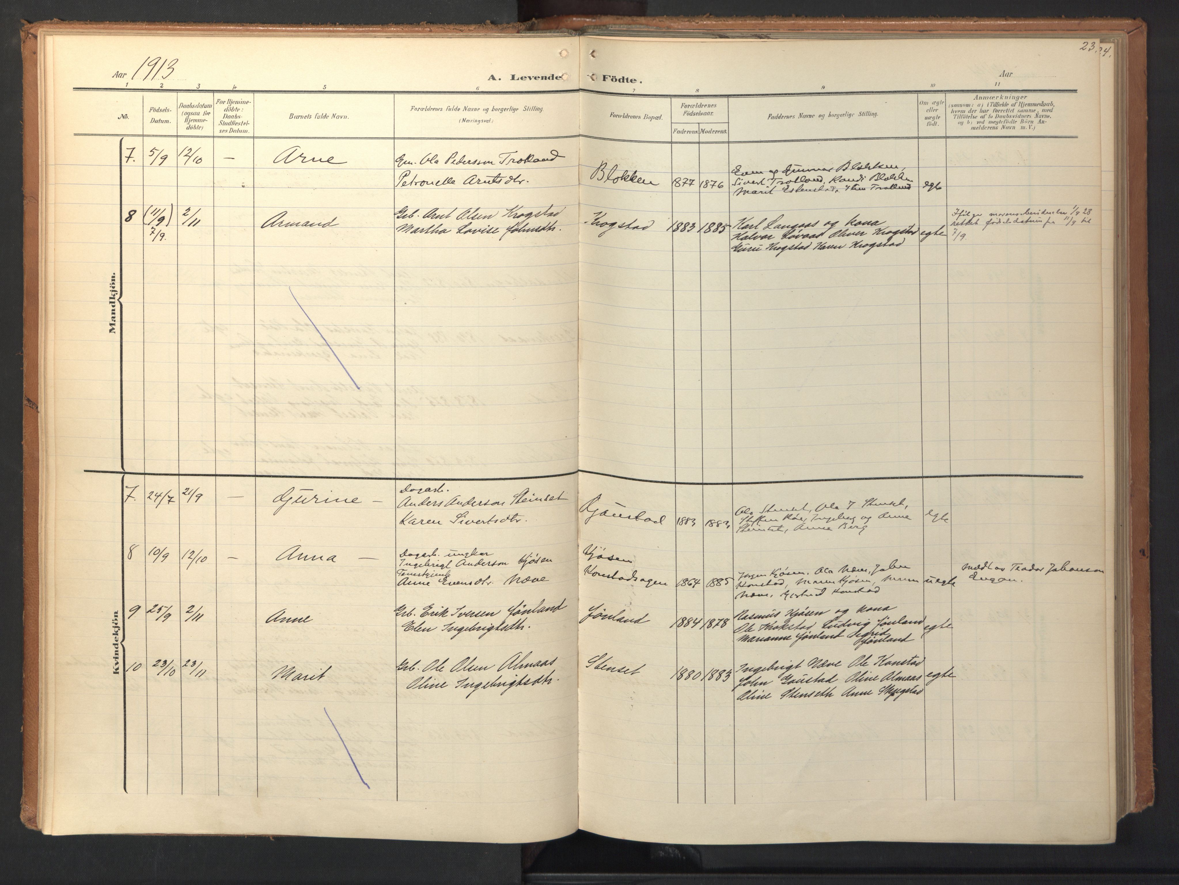 Ministerialprotokoller, klokkerbøker og fødselsregistre - Sør-Trøndelag, SAT/A-1456/694/L1128: Parish register (official) no. 694A02, 1906-1931, p. 23