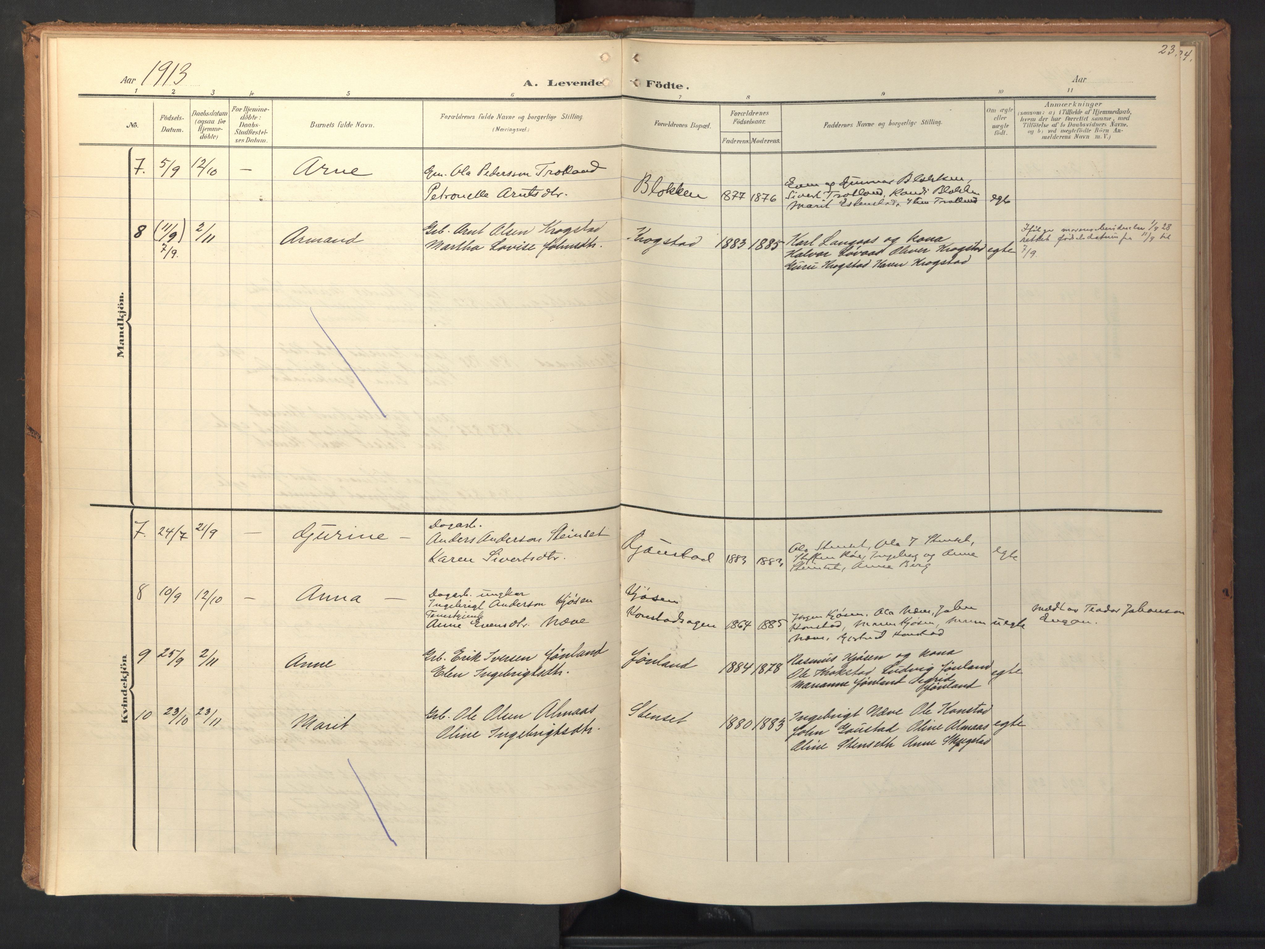 Ministerialprotokoller, klokkerbøker og fødselsregistre - Sør-Trøndelag, AV/SAT-A-1456/694/L1128: Parish register (official) no. 694A02, 1906-1931, p. 23