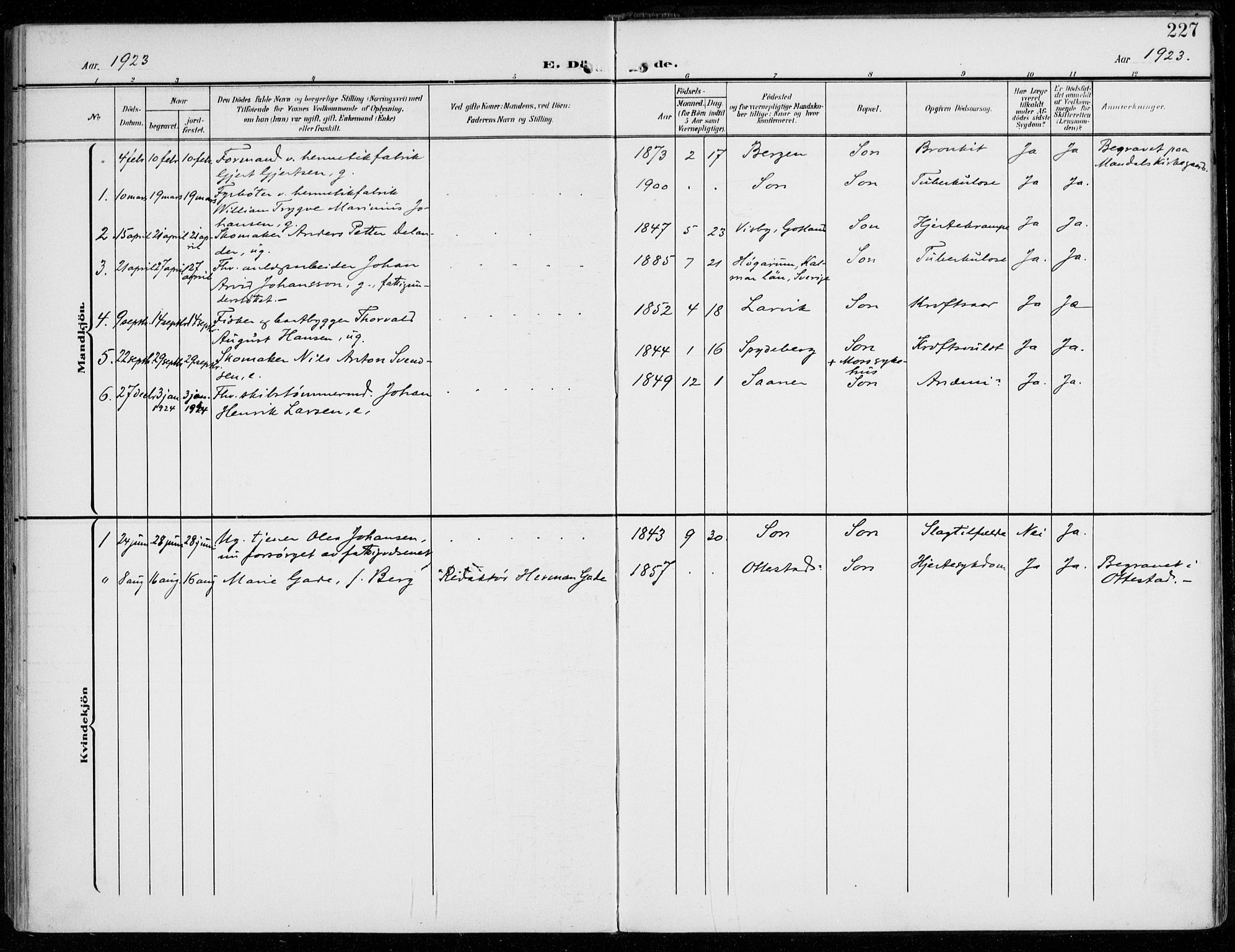 Vestby prestekontor Kirkebøker, SAO/A-10893/F/Fc/L0002: Parish register (official) no. III 2, 1906-1940, p. 227