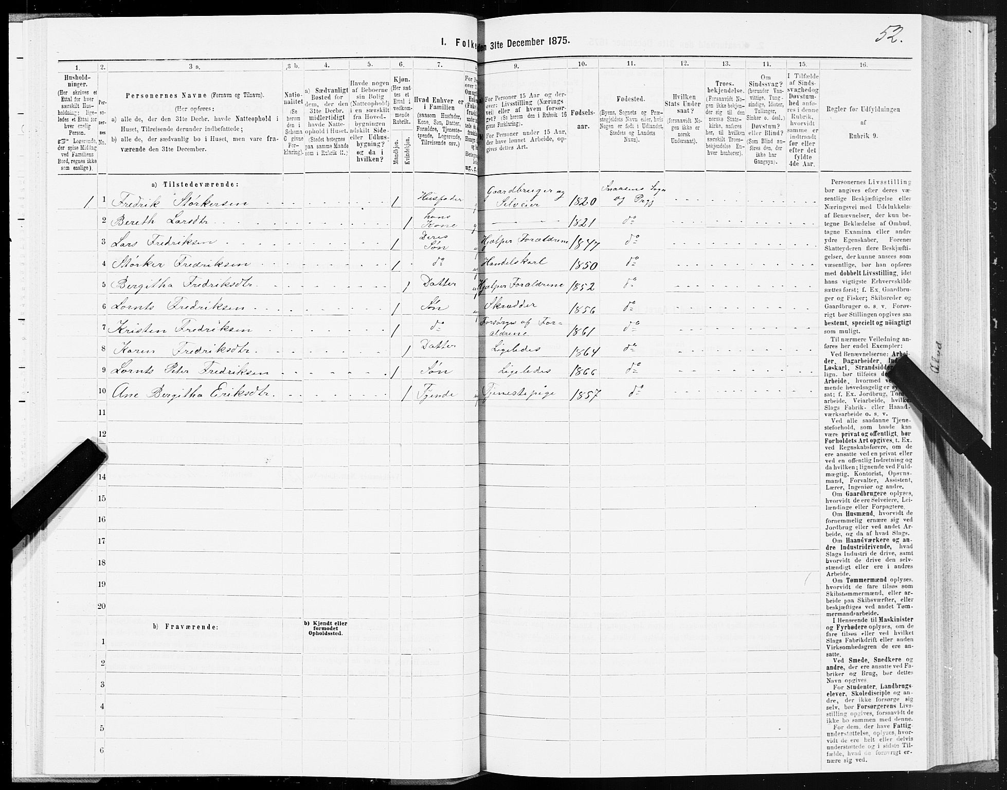 SAT, 1875 census for 1736P Snåsa, 1875, p. 3052