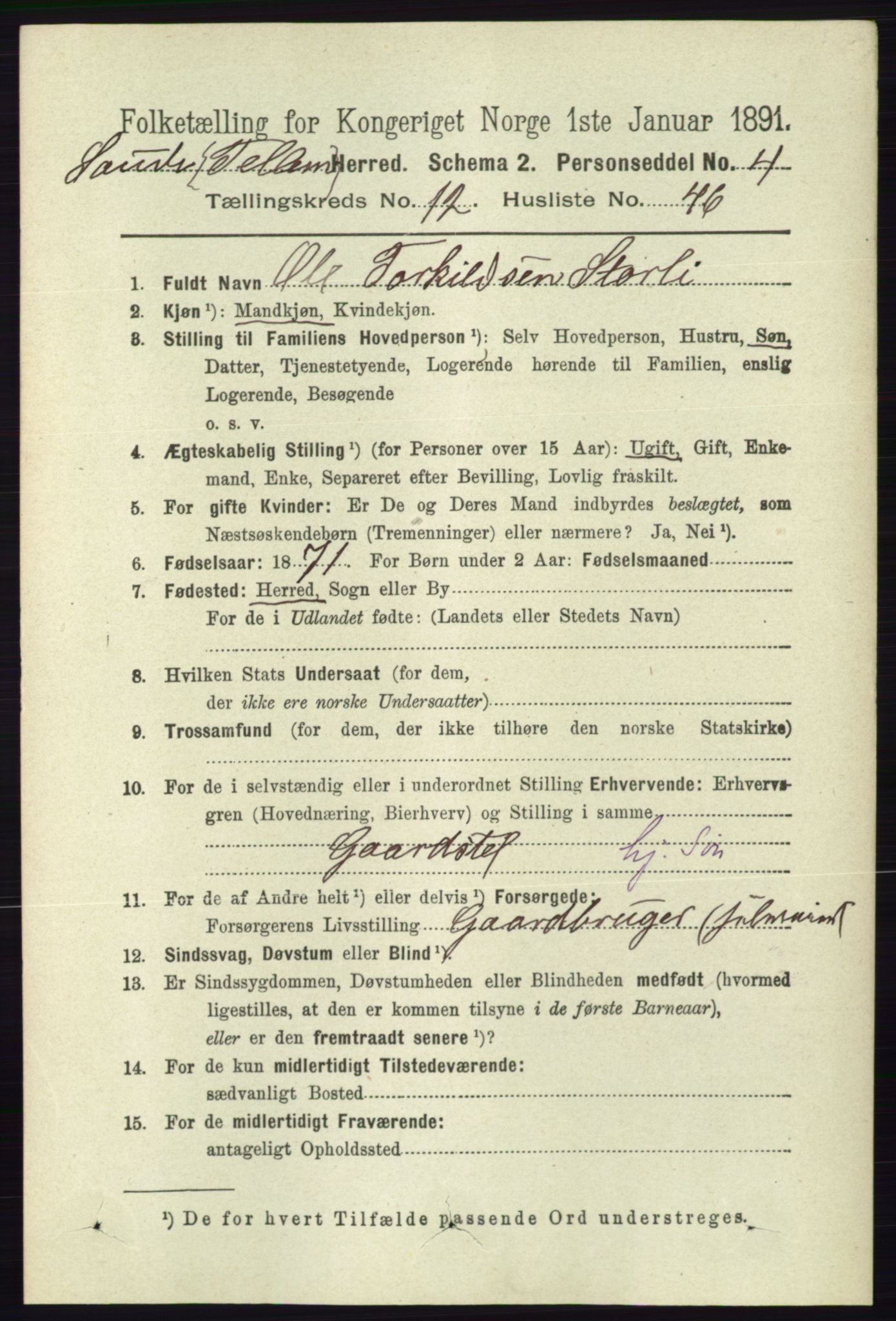 RA, 1891 census for 0822 Sauherad, 1891, p. 3860