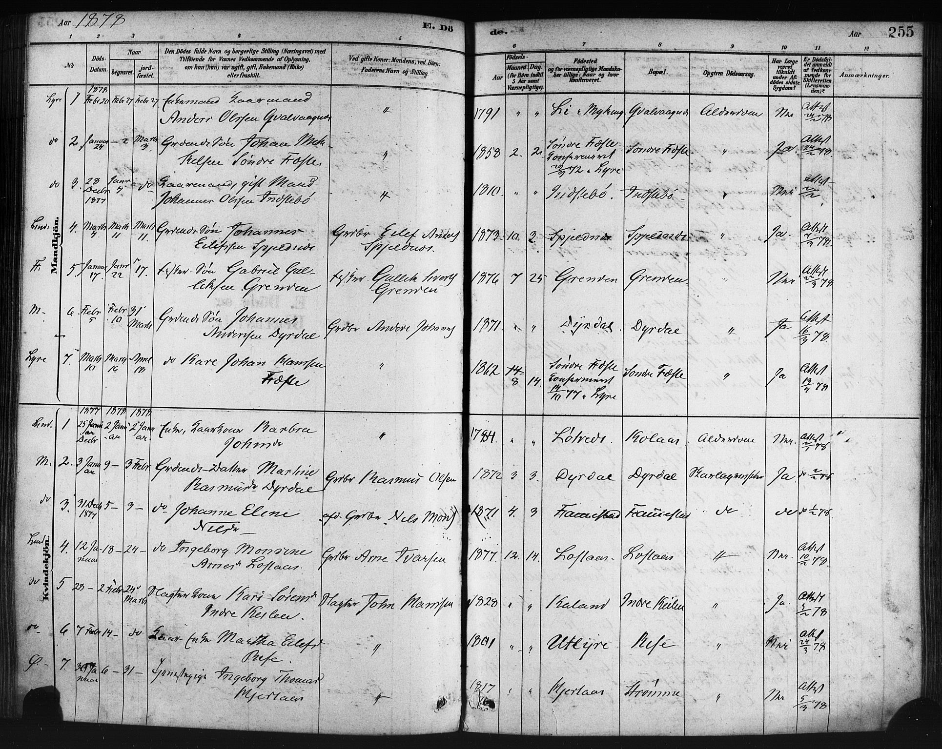 Lindås Sokneprestembete, AV/SAB-A-76701/H/Haa/Haaa/L0019: Parish register (official) no. A 19, 1878-1912, p. 255