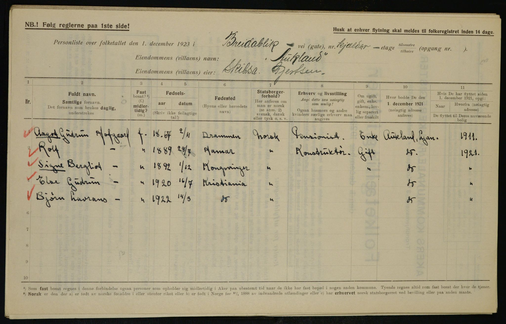 , Municipal Census 1923 for Aker, 1923, p. 37050