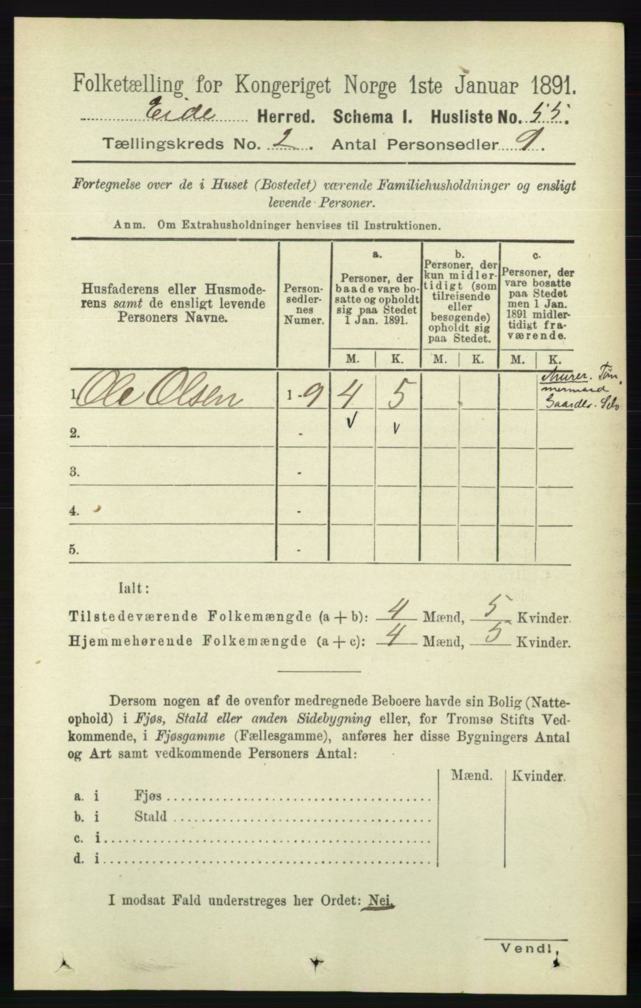 RA, 1891 census for 0925 Eide, 1891, p. 338