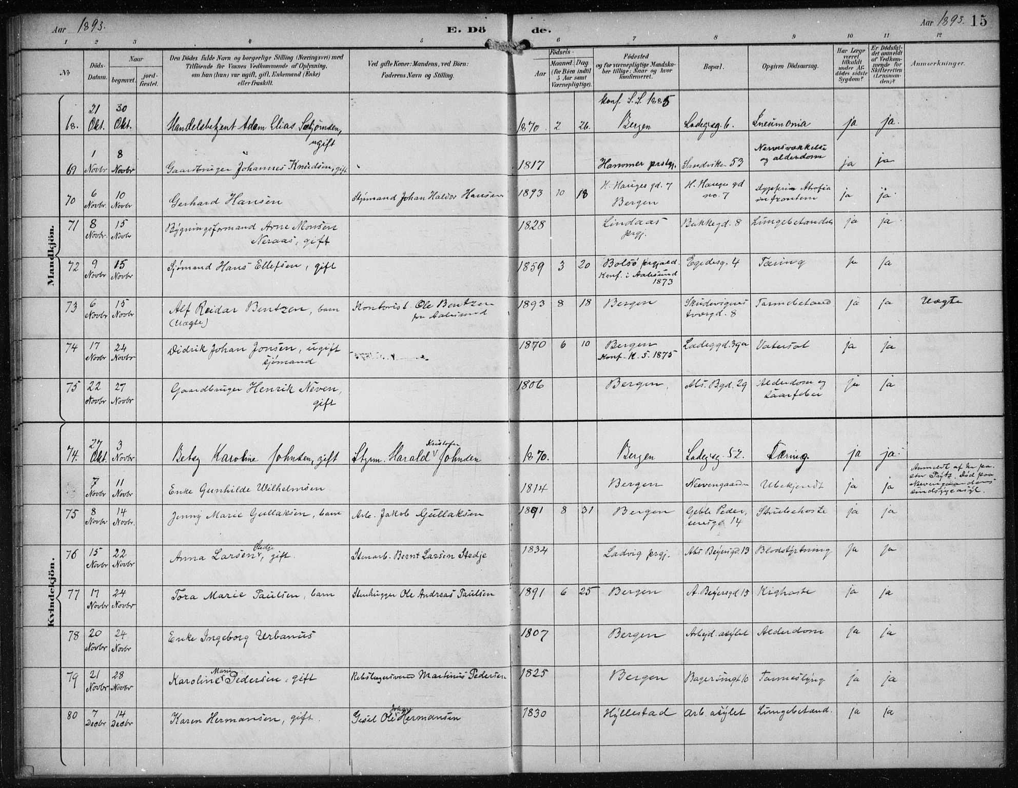 Sandviken Sokneprestembete, SAB/A-77601/H/Ha/L0018: Parish register (official) no. E 1, 1893-1905, p. 15