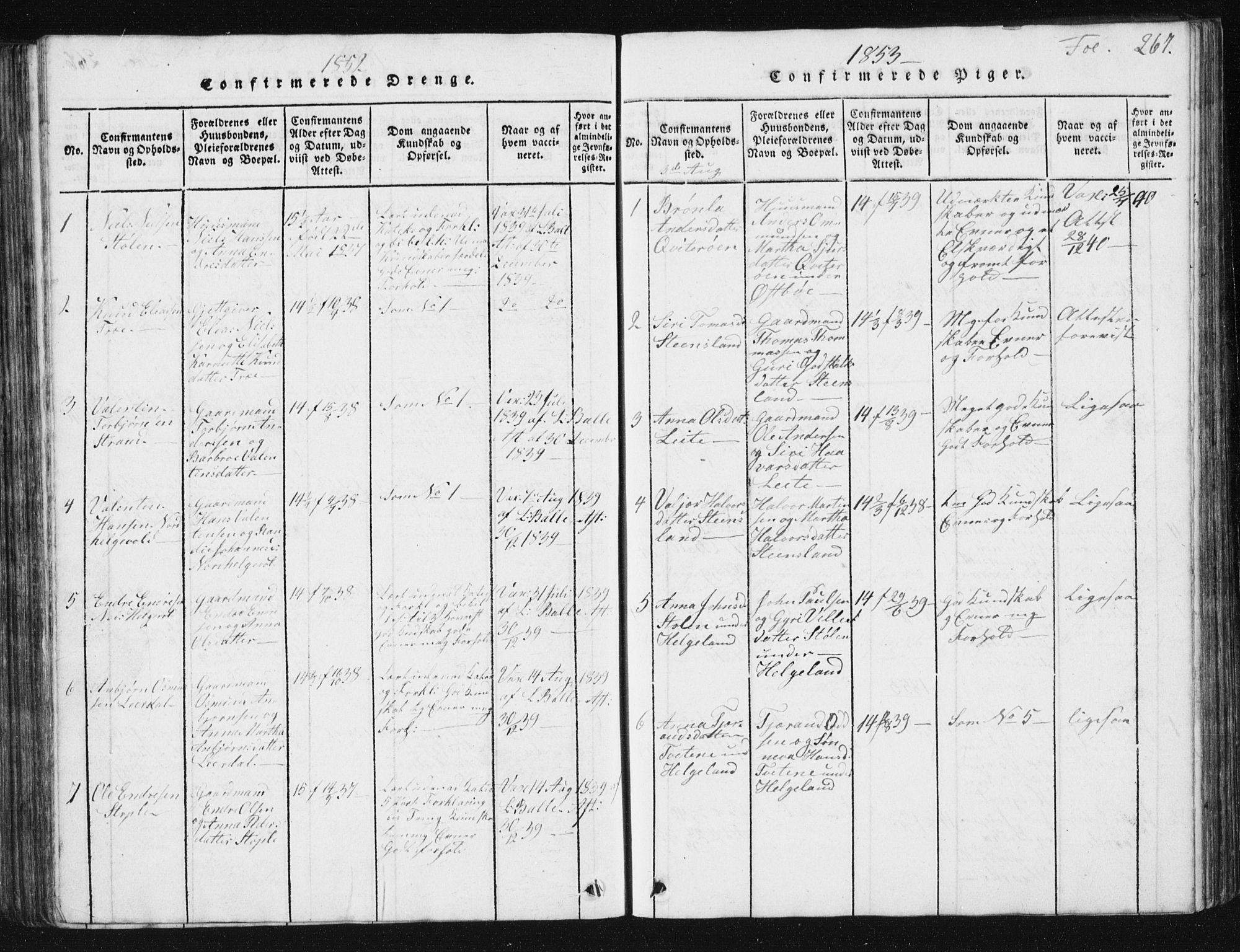 Vikedal sokneprestkontor, SAST/A-101840/01/V: Parish register (copy) no. B 2, 1816-1863, p. 267