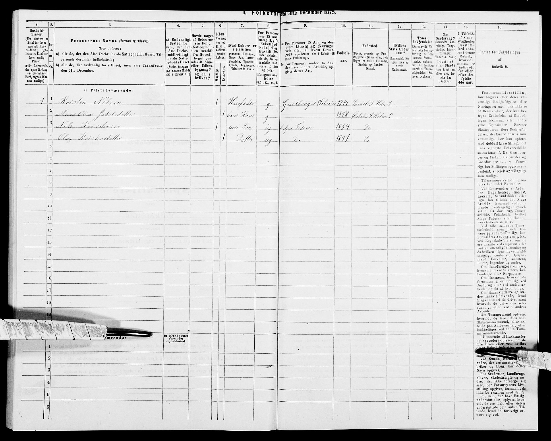 SAK, 1875 census for 1020P Holum, 1875, p. 952