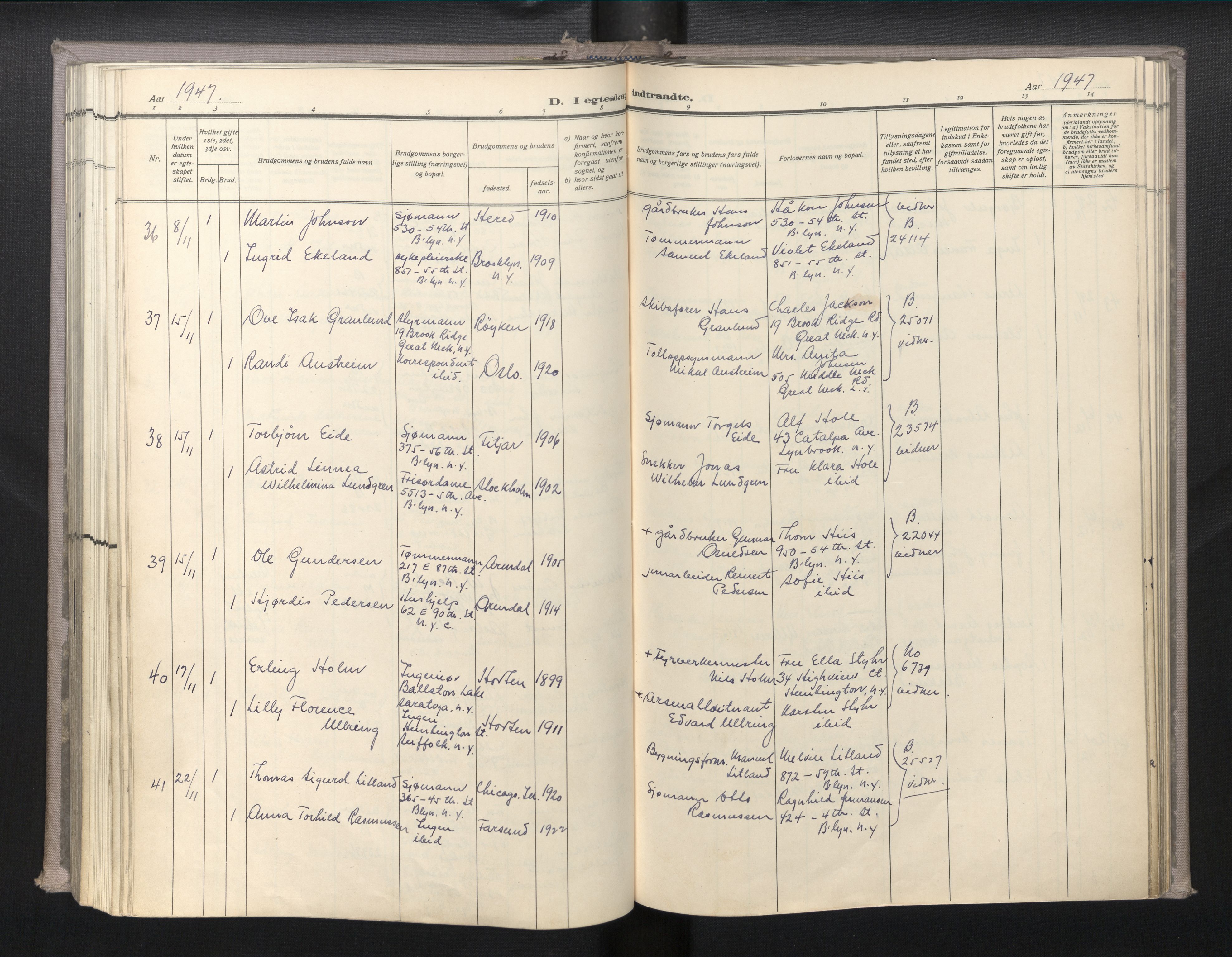 Den norske sjømannsmisjon i utlandet/New York, AV/SAB-SAB/PA-0110/H/Ha/L0010: Parish register (official) no. A 10, 1946-1960