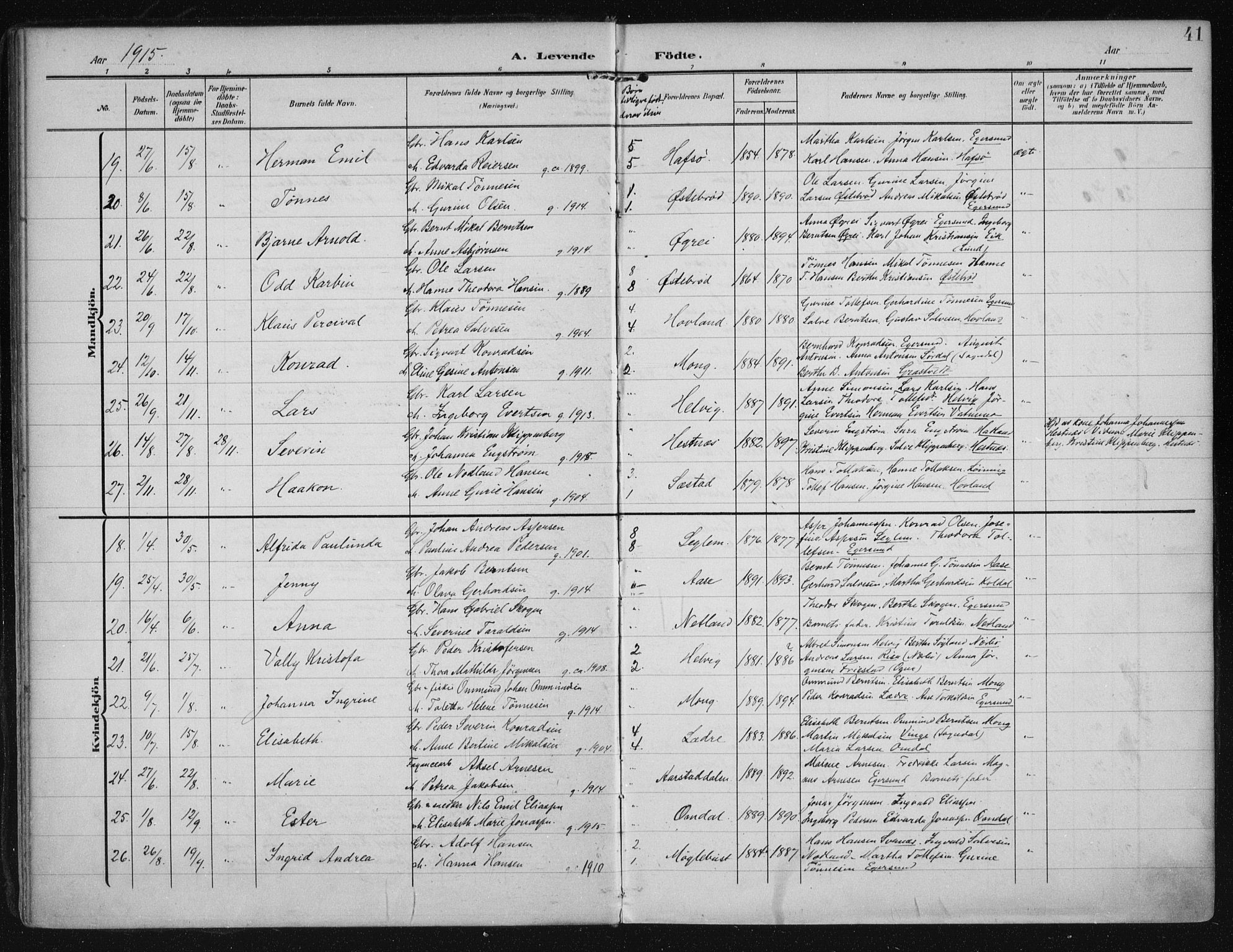 Eigersund sokneprestkontor, AV/SAST-A-101807/S08/L0021: Parish register (official) no. A 20, 1906-1928, p. 41