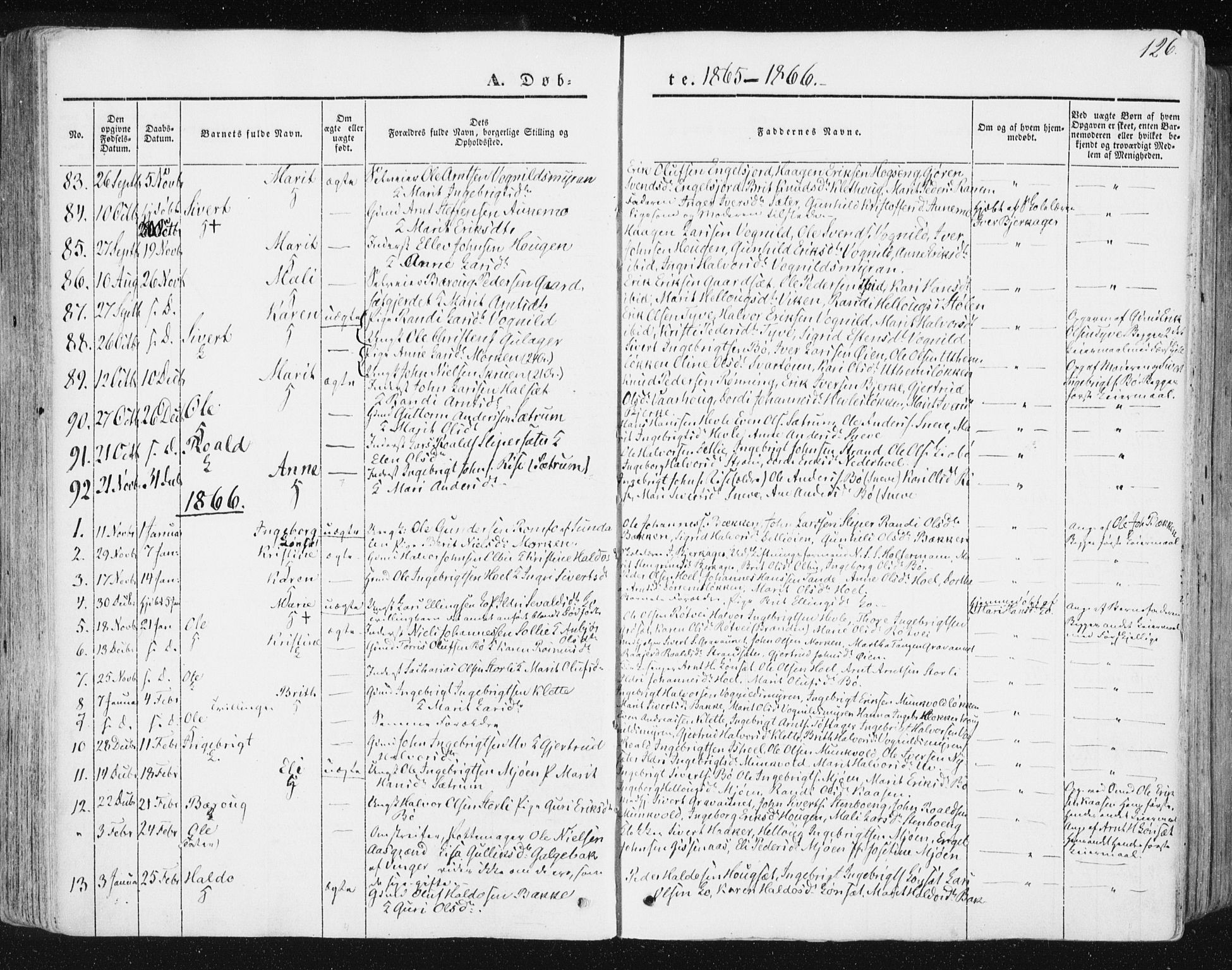 Ministerialprotokoller, klokkerbøker og fødselsregistre - Sør-Trøndelag, SAT/A-1456/678/L0899: Parish register (official) no. 678A08, 1848-1872, p. 126
