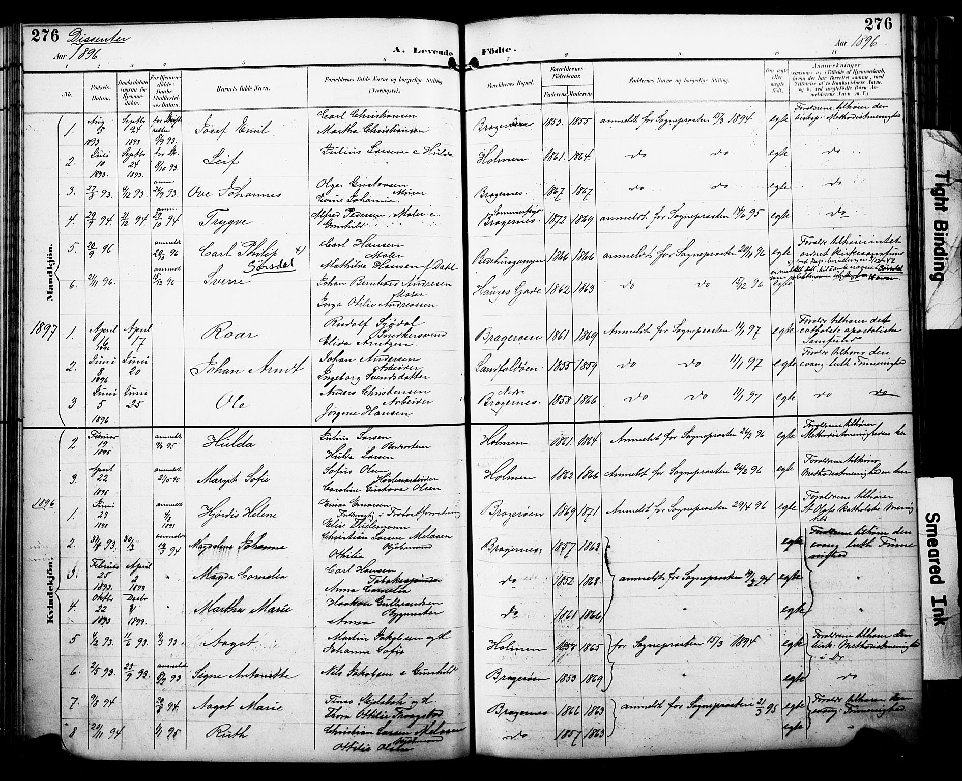 Bragernes kirkebøker, SAKO/A-6/F/Fb/L0008: Parish register (official) no. II 8, 1894-1902, p. 276