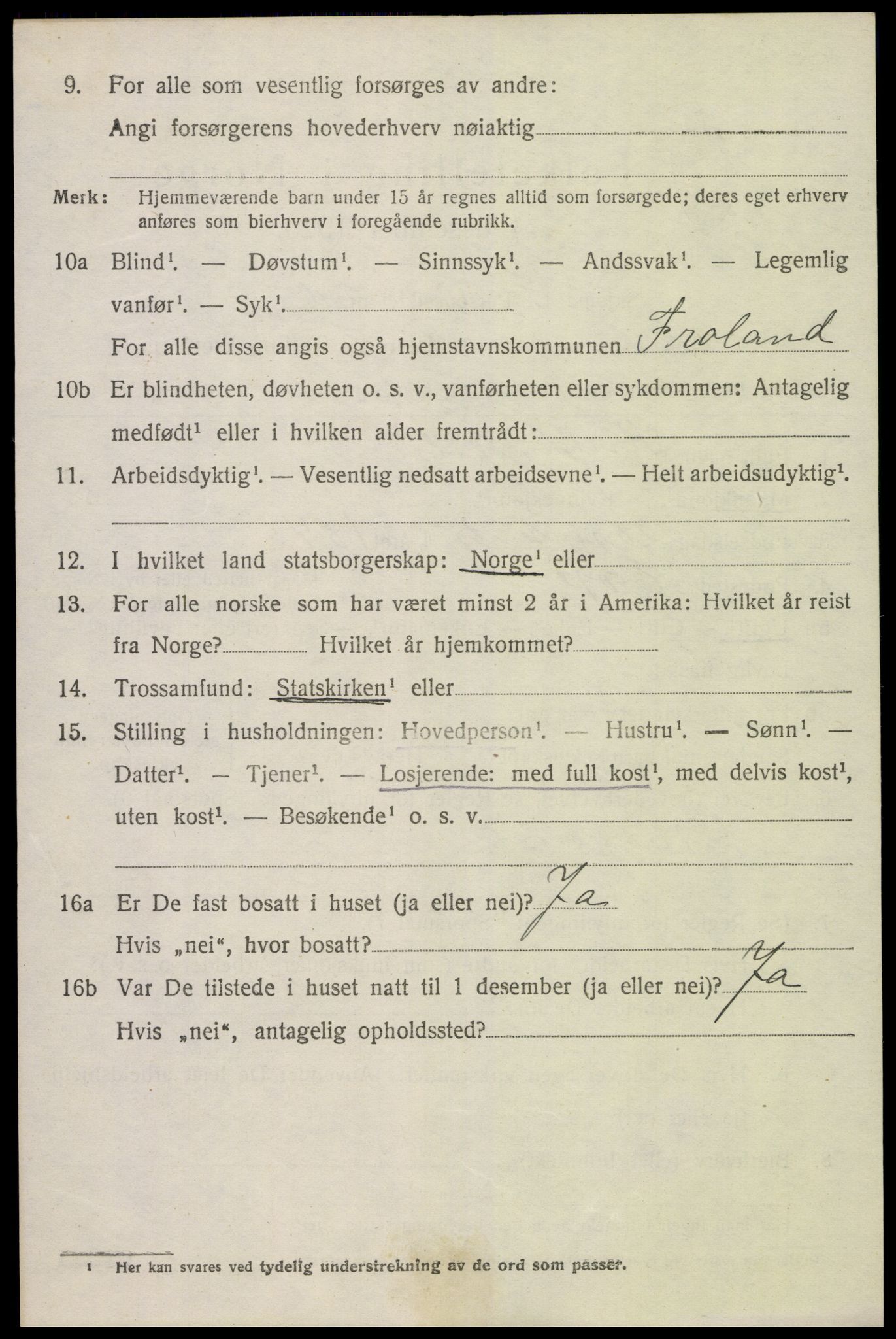 SAK, 1920 census for Froland, 1920, p. 2516