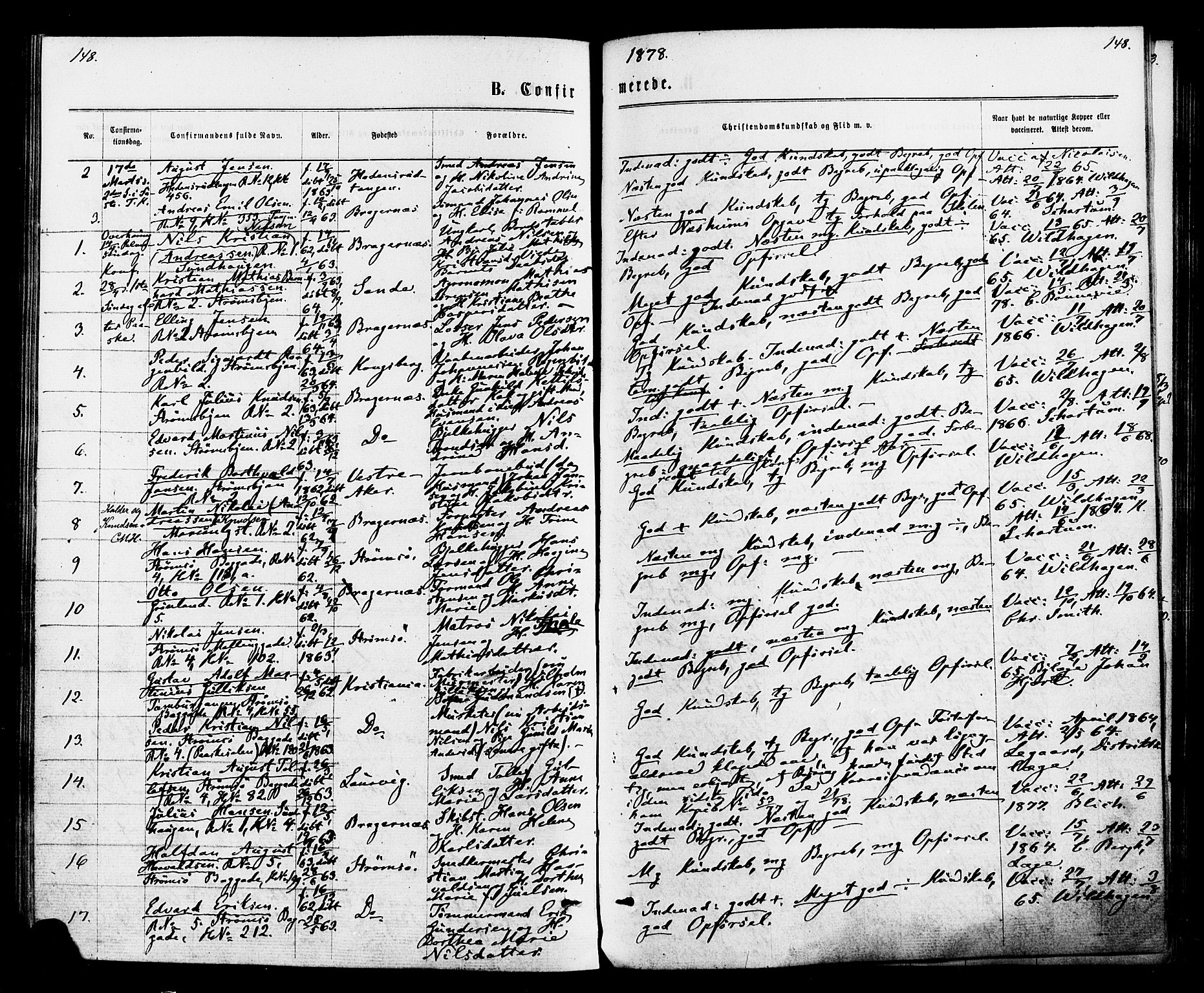 Strømsø kirkebøker, AV/SAKO-A-246/F/Fa/L0020: Parish register (official) no. I 20, 1870-1878, p. 148