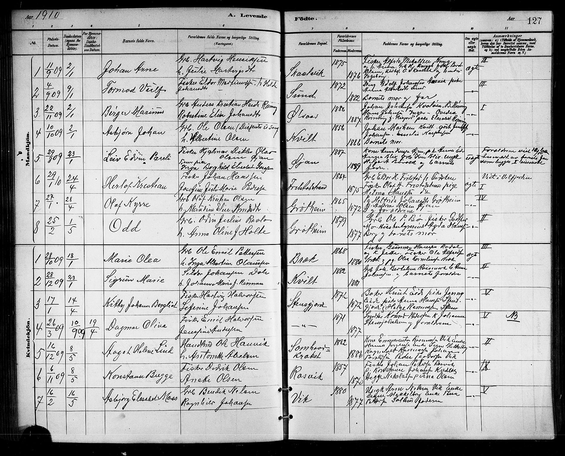 Ministerialprotokoller, klokkerbøker og fødselsregistre - Nordland, SAT/A-1459/812/L0188: Parish register (copy) no. 812C06, 1884-1912, p. 127