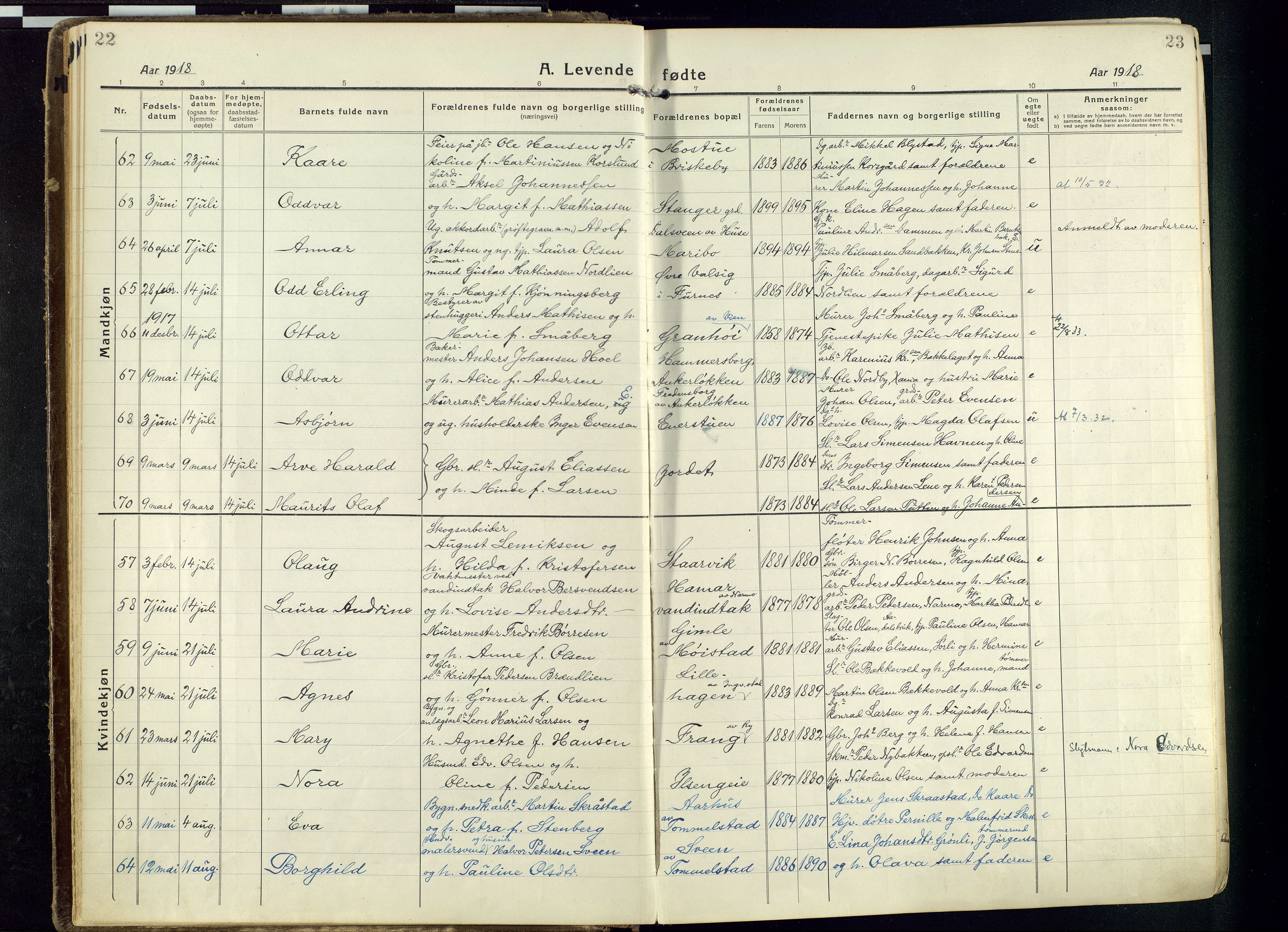 Vang prestekontor, Hedmark, AV/SAH-PREST-008/H/Ha/Haa/L0022: Parish register (official) no. 22, 1918-1944, p. 22-23