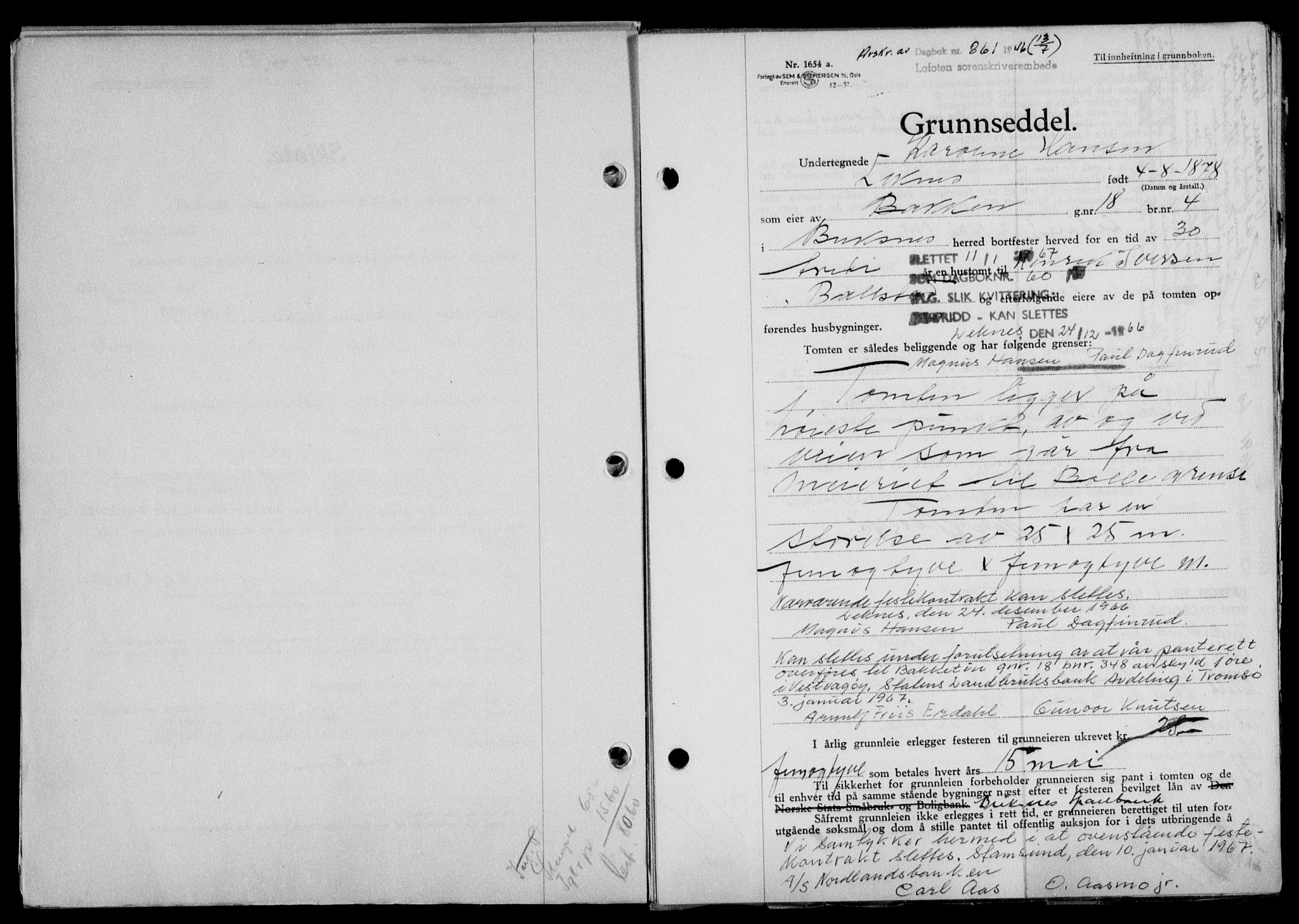 Lofoten sorenskriveri, SAT/A-0017/1/2/2C/L0014a: Mortgage book no. 14a, 1946-1946, Diary no: : 861/1946